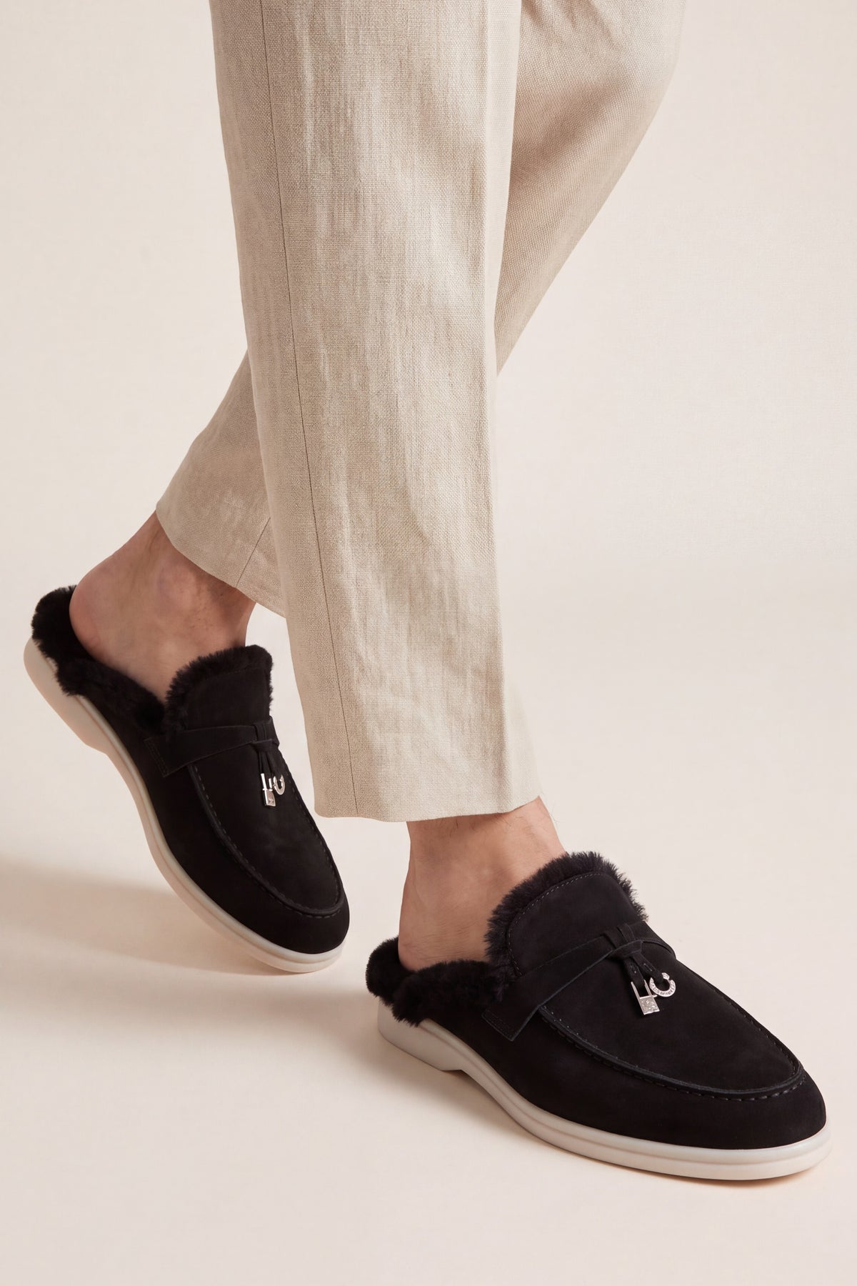 Maretti Fur-Lined Buckle Mule Black