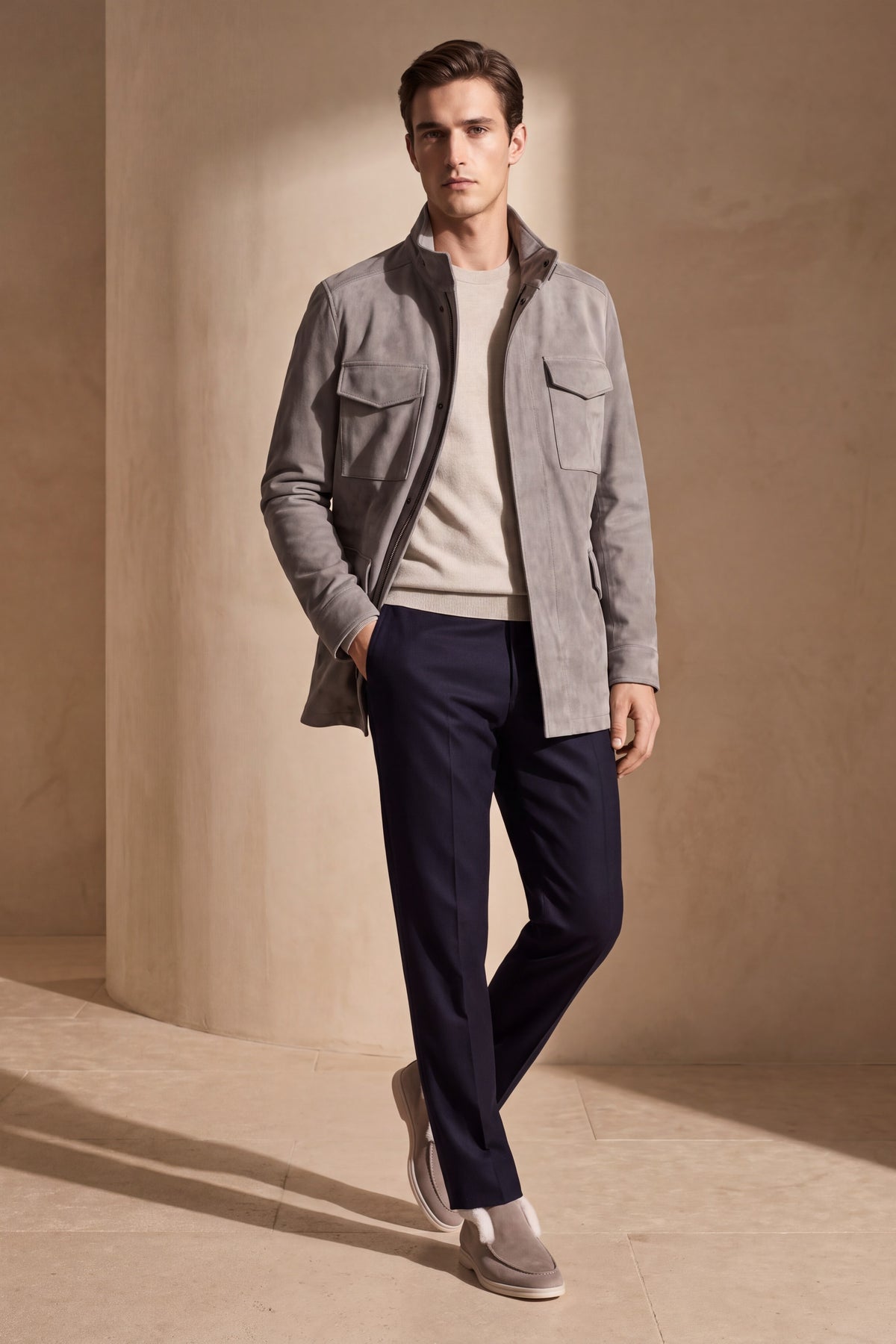 Bergamo Suede Field Jacket Stone