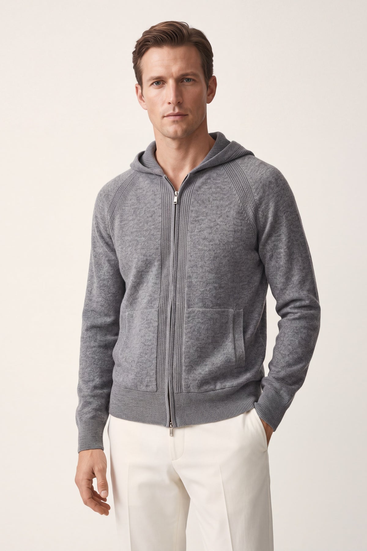 Fermo Cashmere Zipped Hoodie Grey