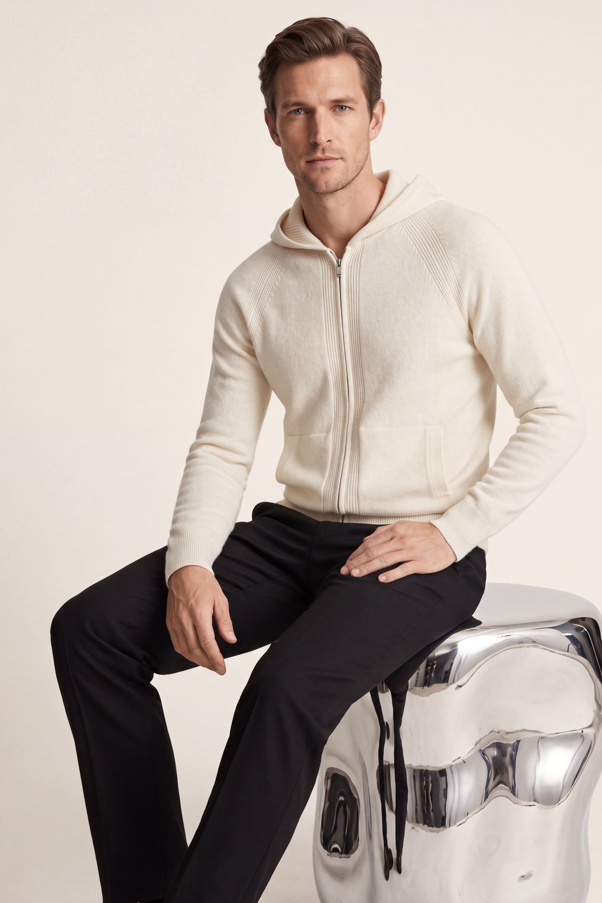 Fermo Cashmere Zipped Hoodie Cream