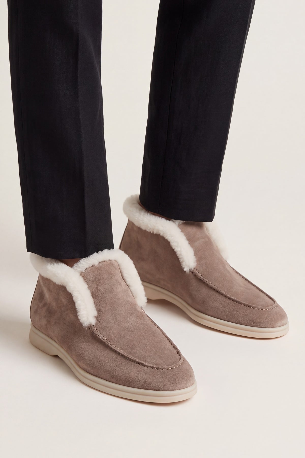Arzano Fur-Lined High Top Loafer Dark Taupe