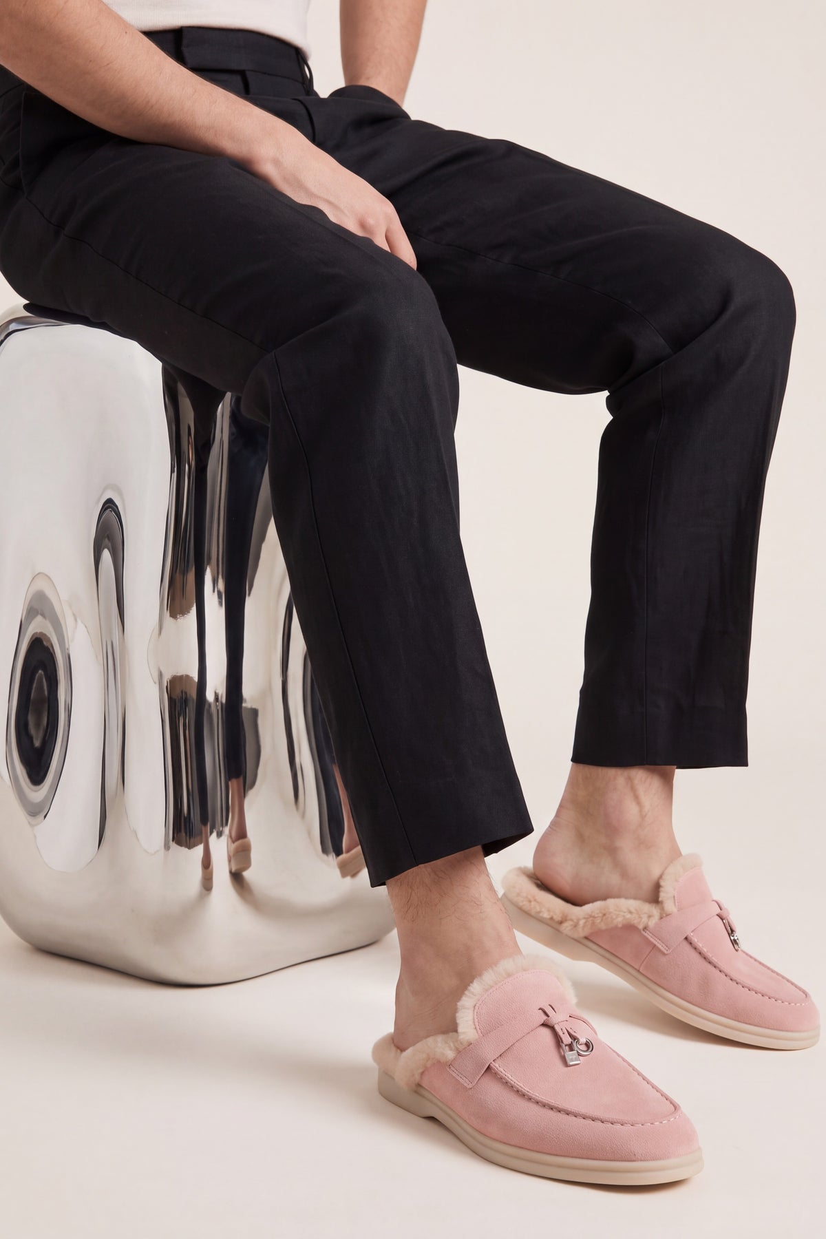 Maretti Fur-Lined Buckle Mule Pink