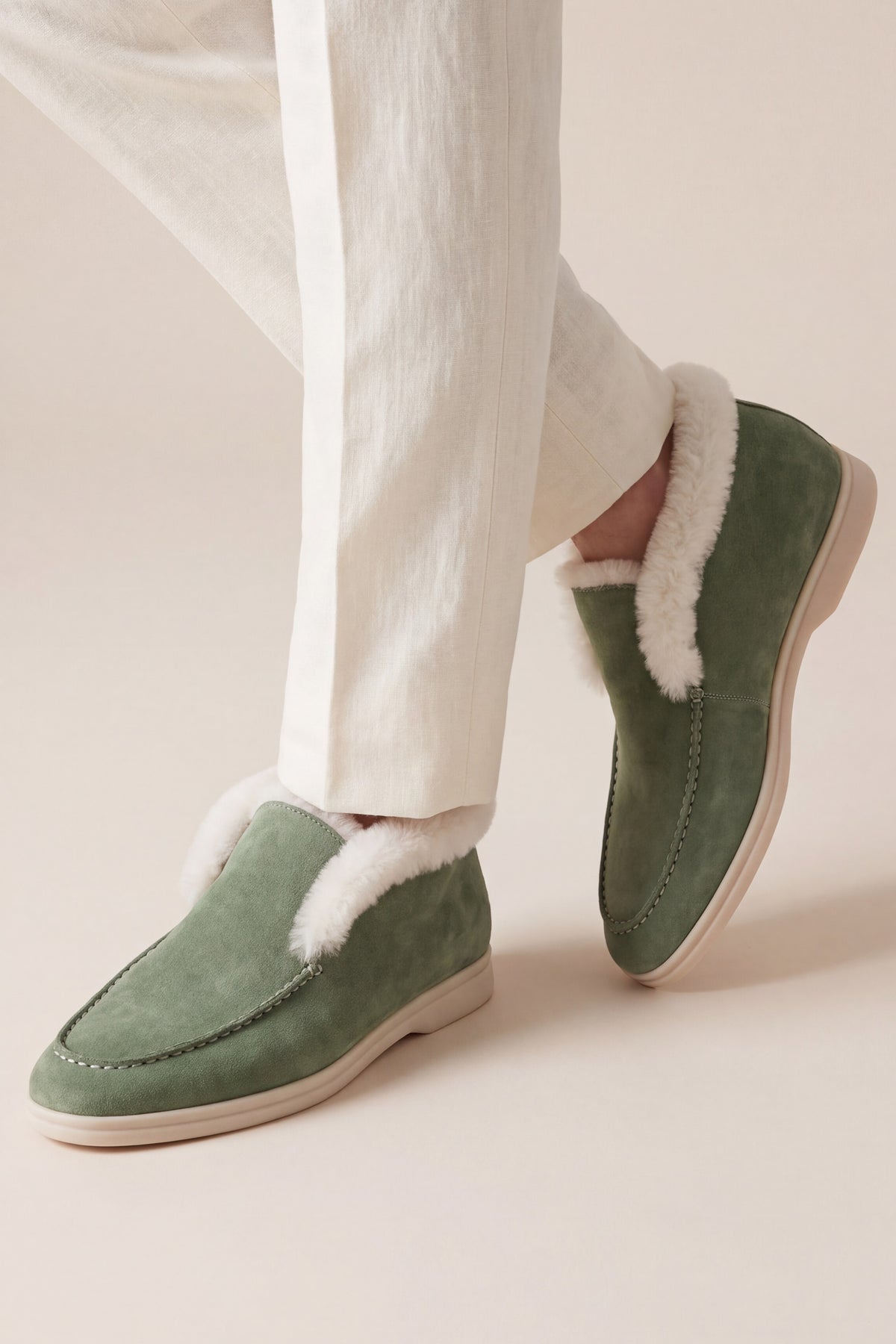 Arzano Fur-Lined High Top Loafer Sage Green