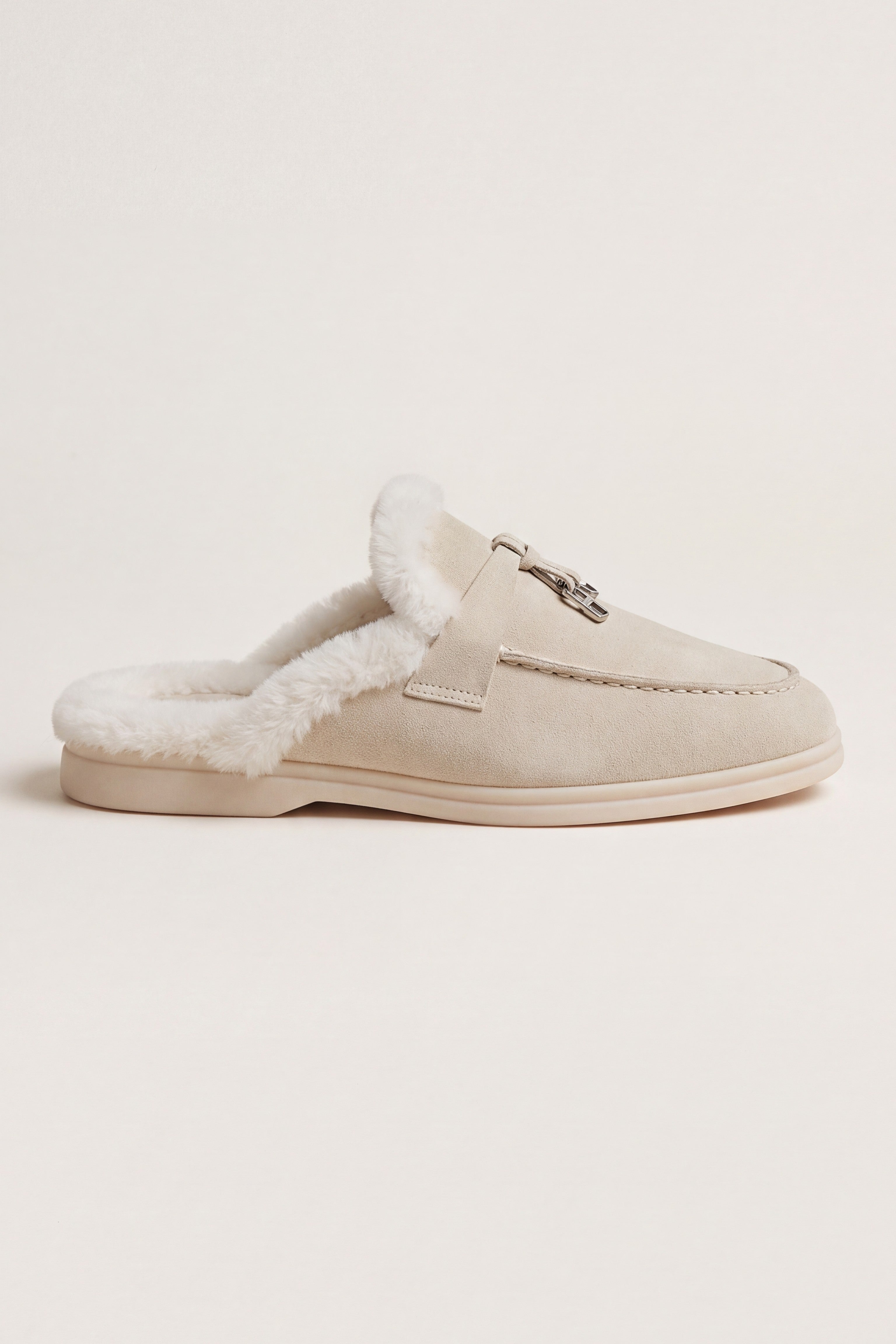 Maretti Fur-Lined Buckle Mule Cream