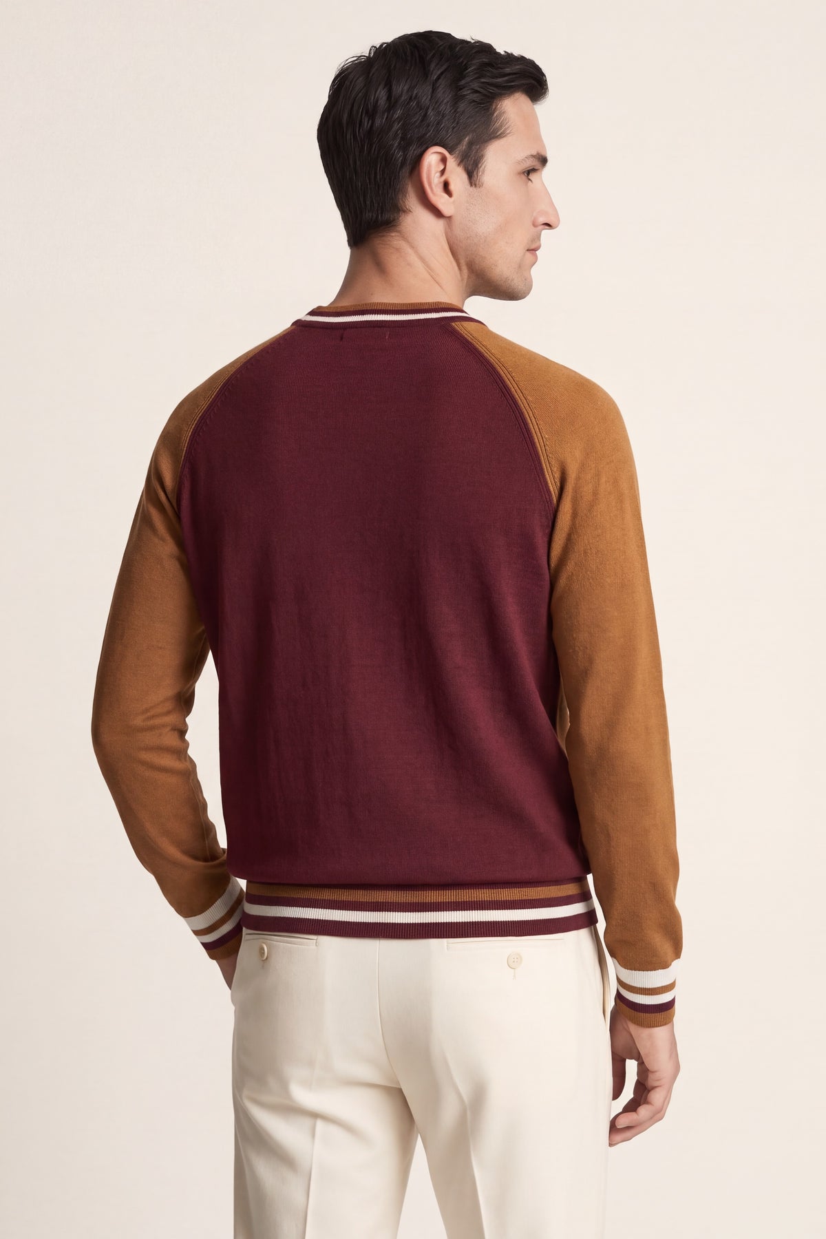 Cremona Merino Contrast Trim Crewneck Burgundy