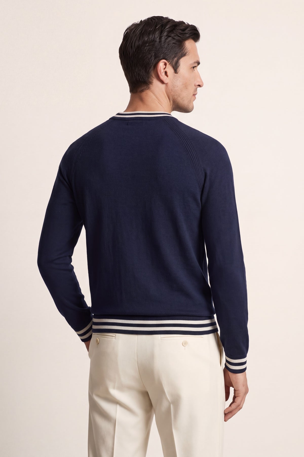 Cremona Merino Contrast Trim Crewneck Navy