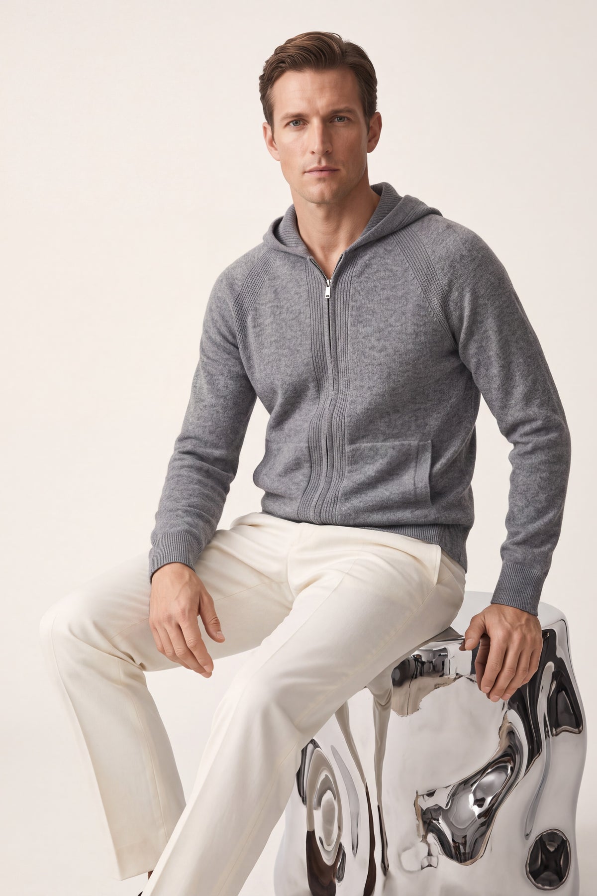 Fermo Cashmere Zipped Hoodie Grey