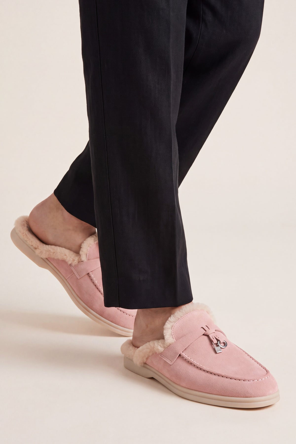 Maretti Fur-Lined Buckle Mule Pink