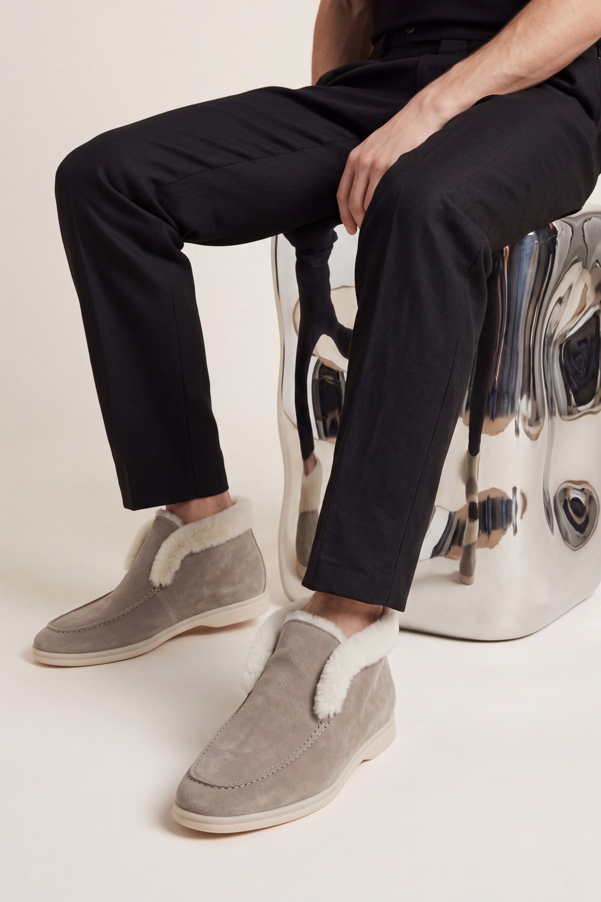 Arzano Fur-Lined High Top Loafer Taupe