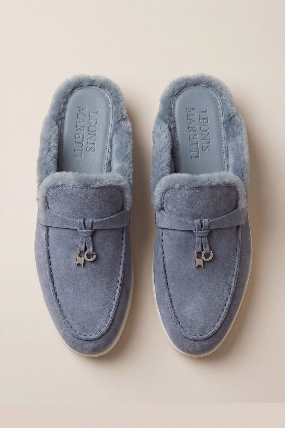 Maretti Fur-Lined Buckle Mule Light Blue