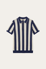 Silano Striped Knit Polo Navy
