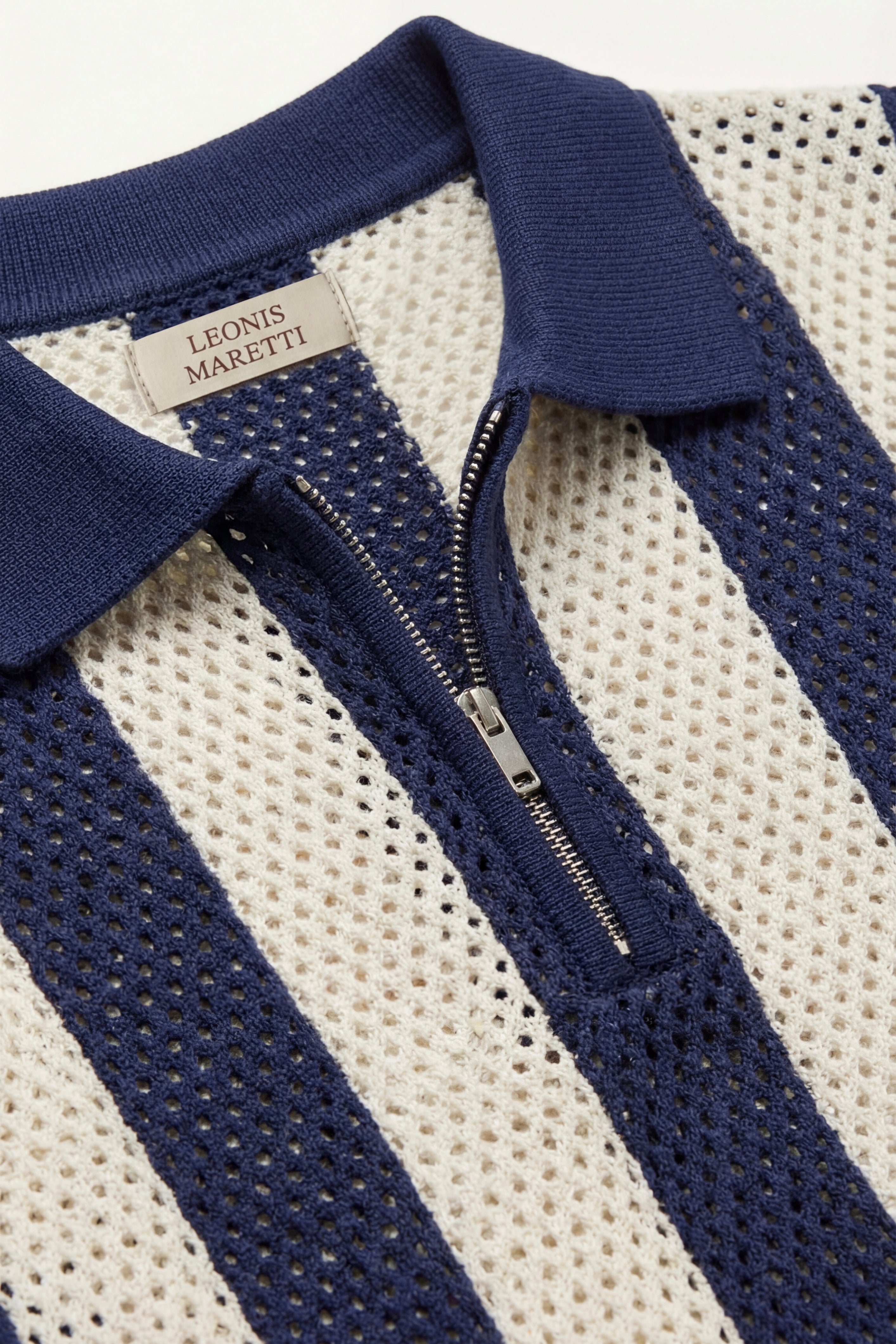 Silano Striped Knit Polo Navy