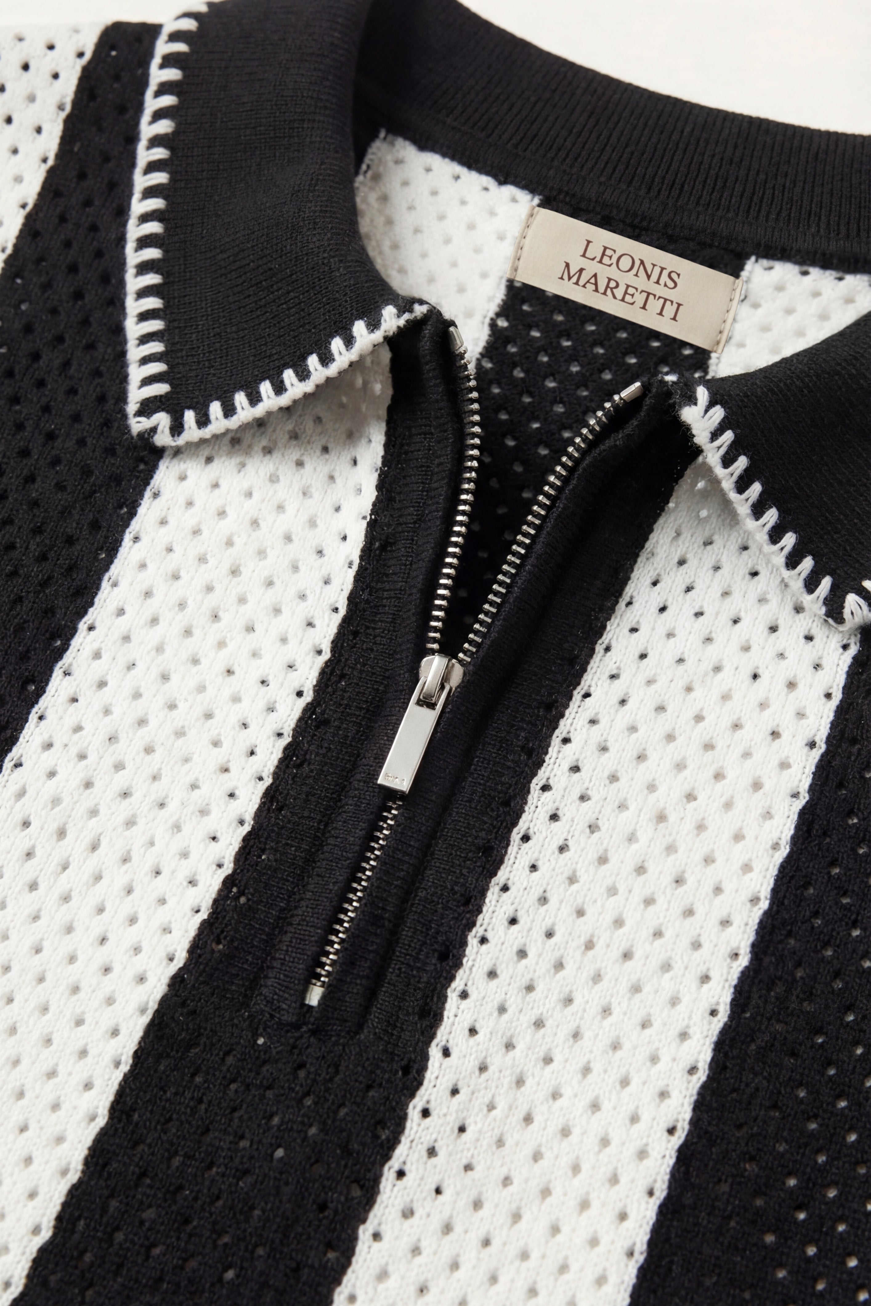 Silano Striped Knit Polo Black