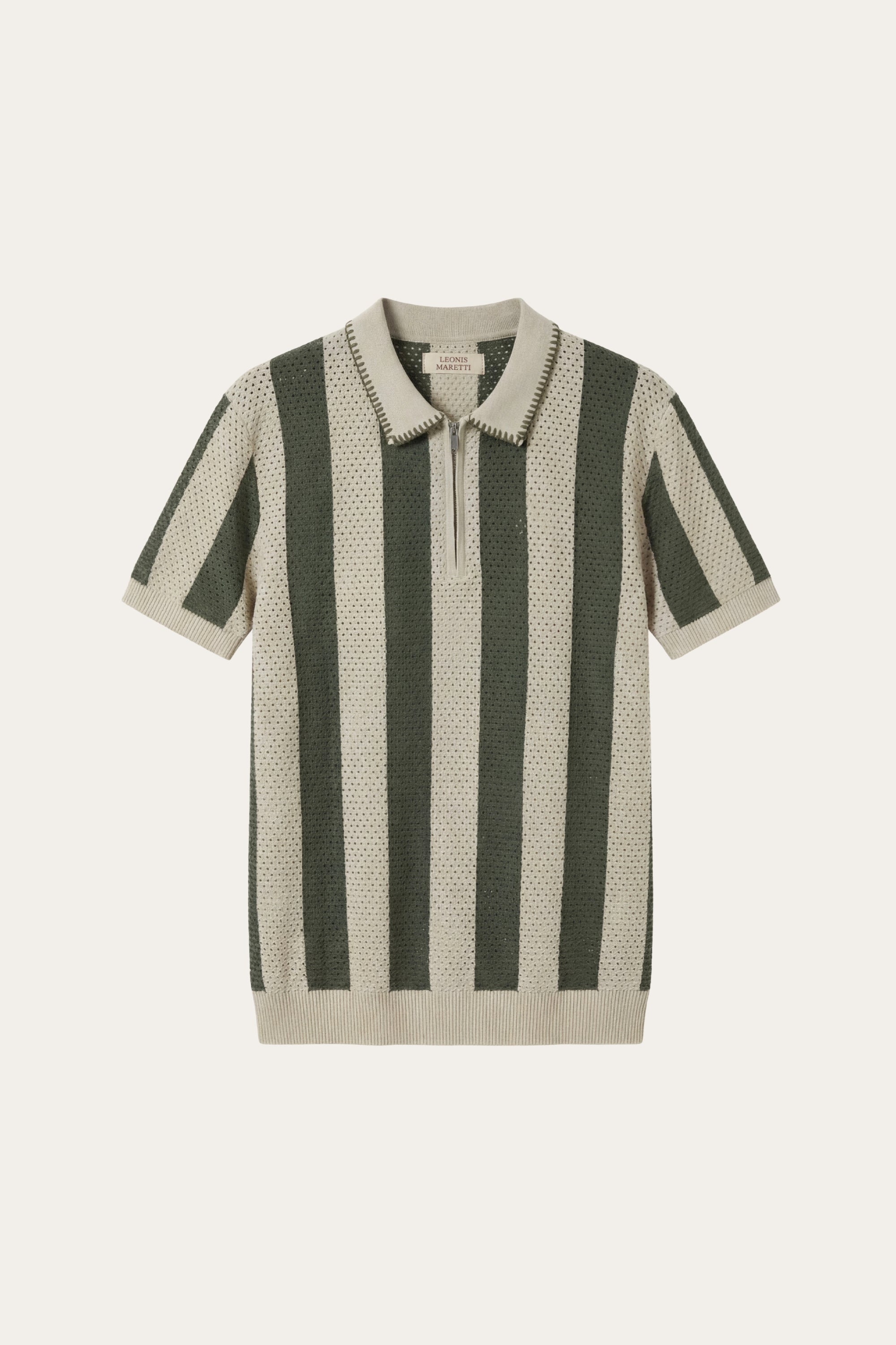 Silano Striped Knit Polo Green