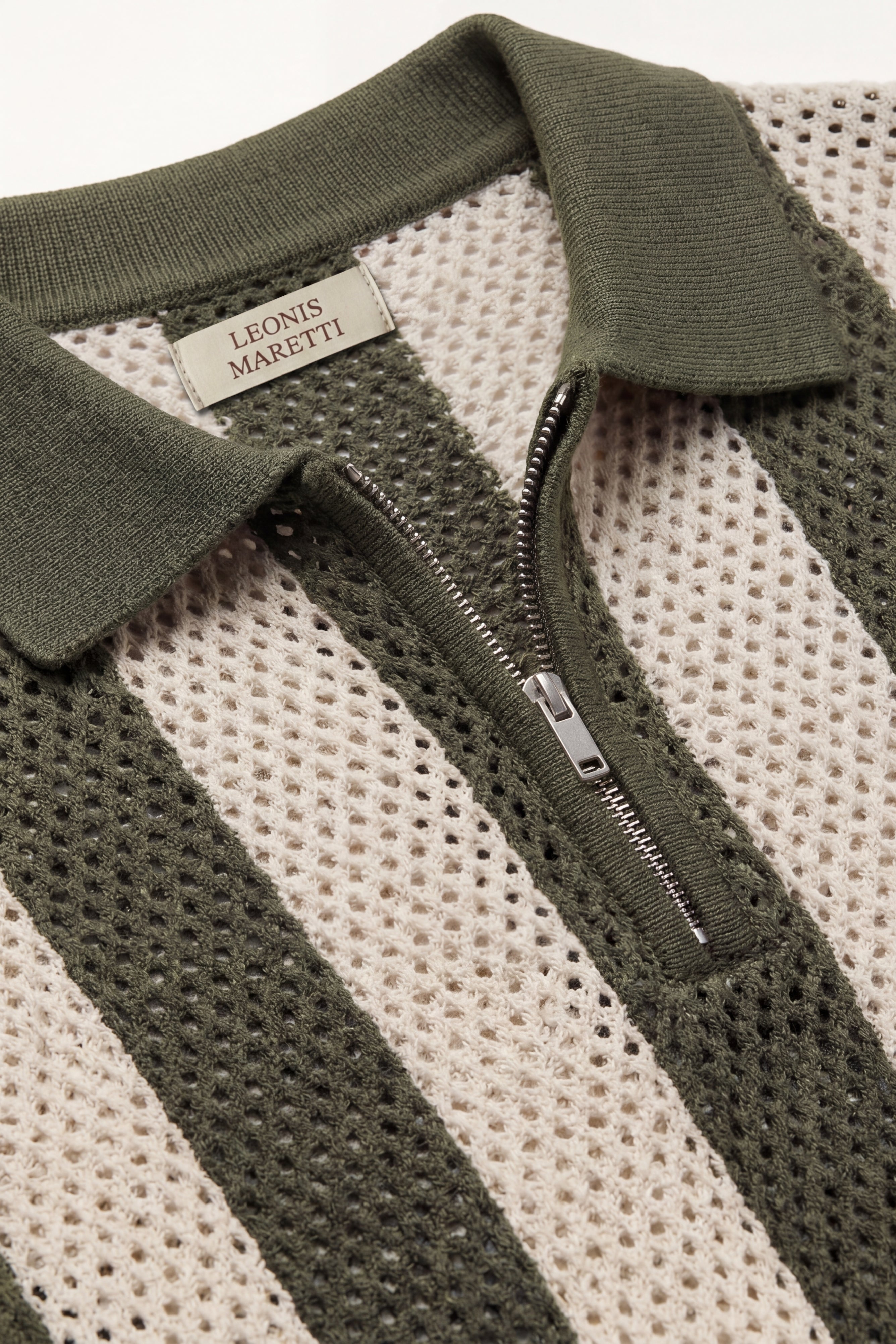 Silano Striped Knit Polo Green