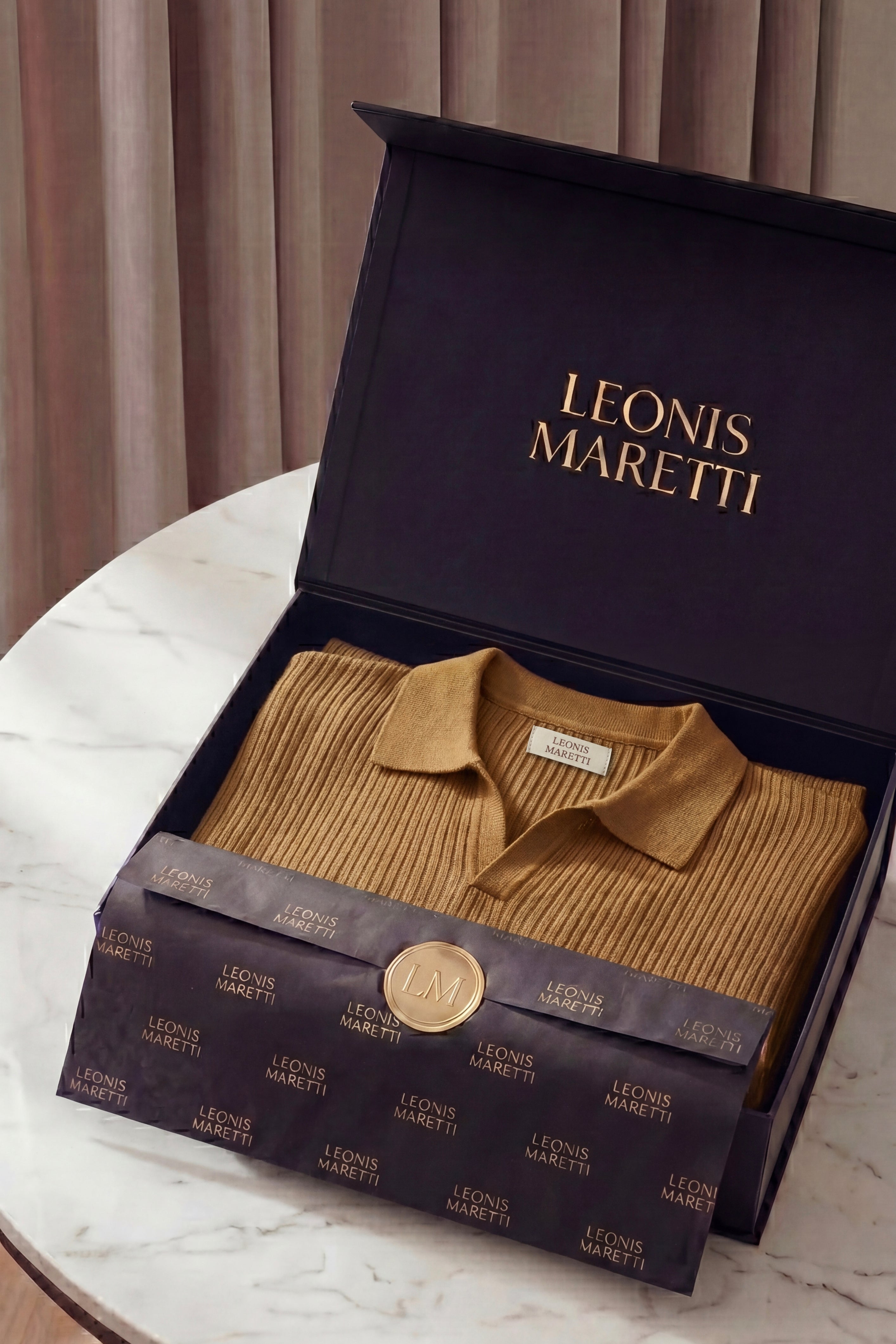 Nicolo Ribbed Knit Polo Caramel