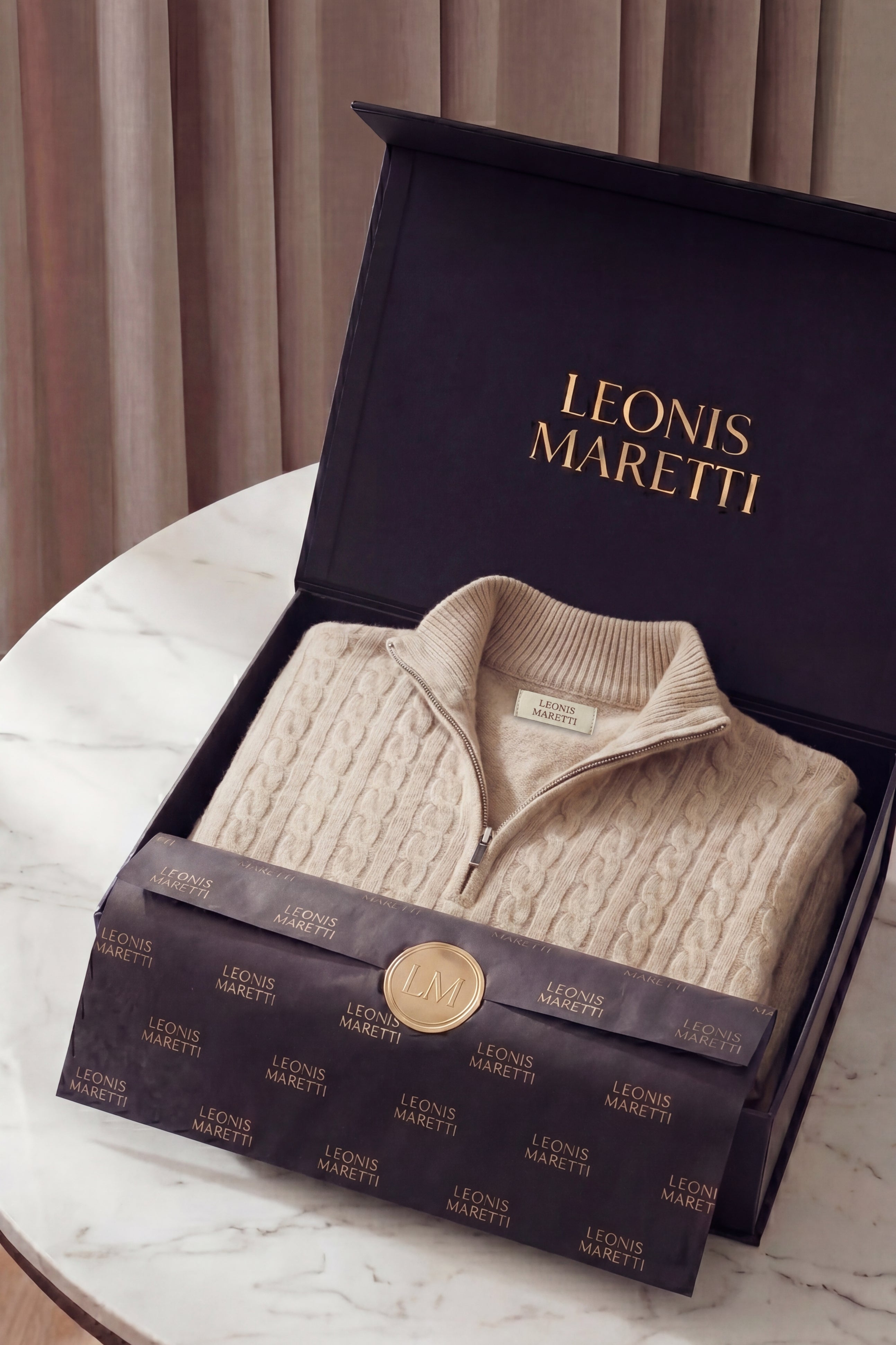 Lerano Cashmere Half-Zip Knit Beige