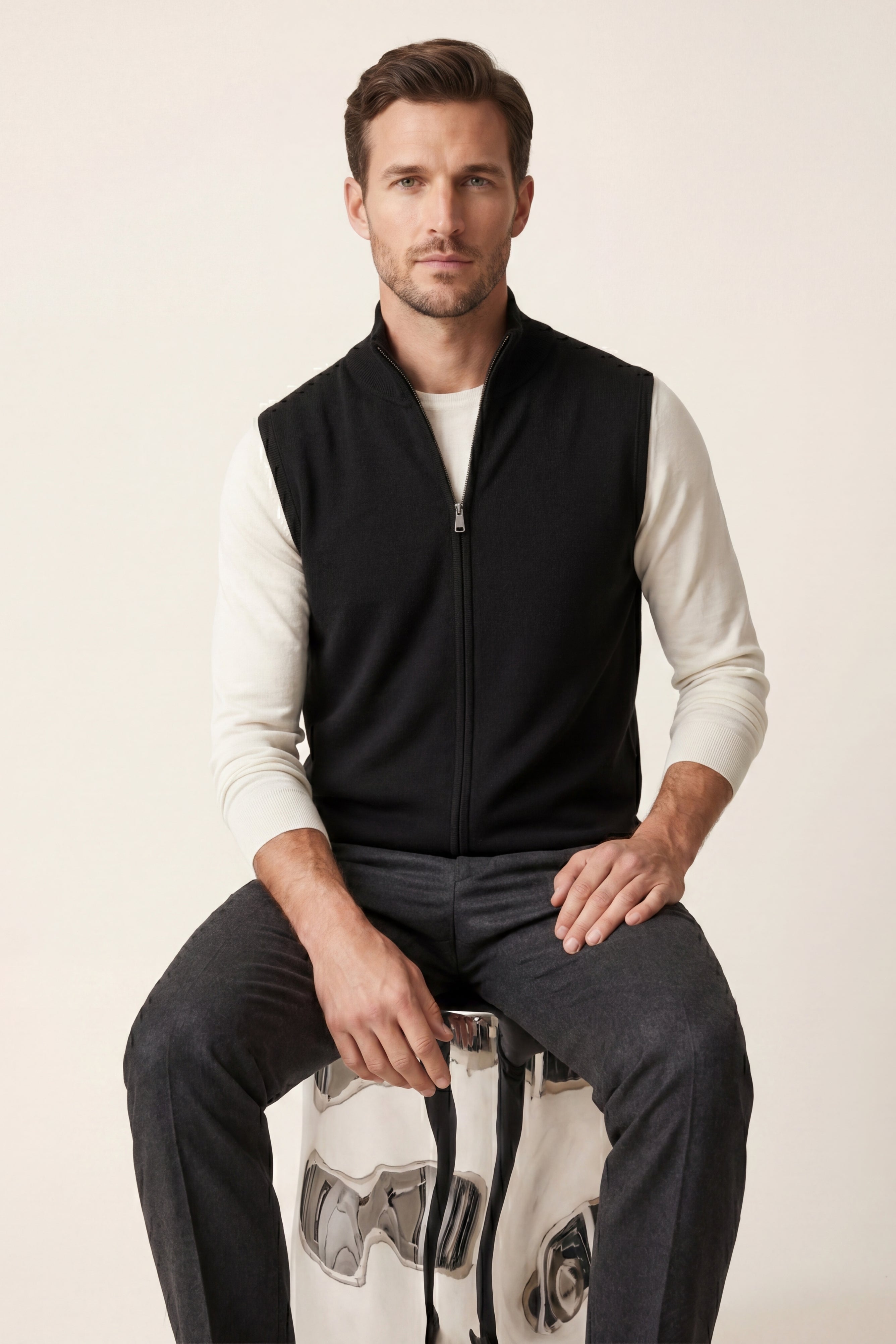 Alberto Merino Zip Vest Black