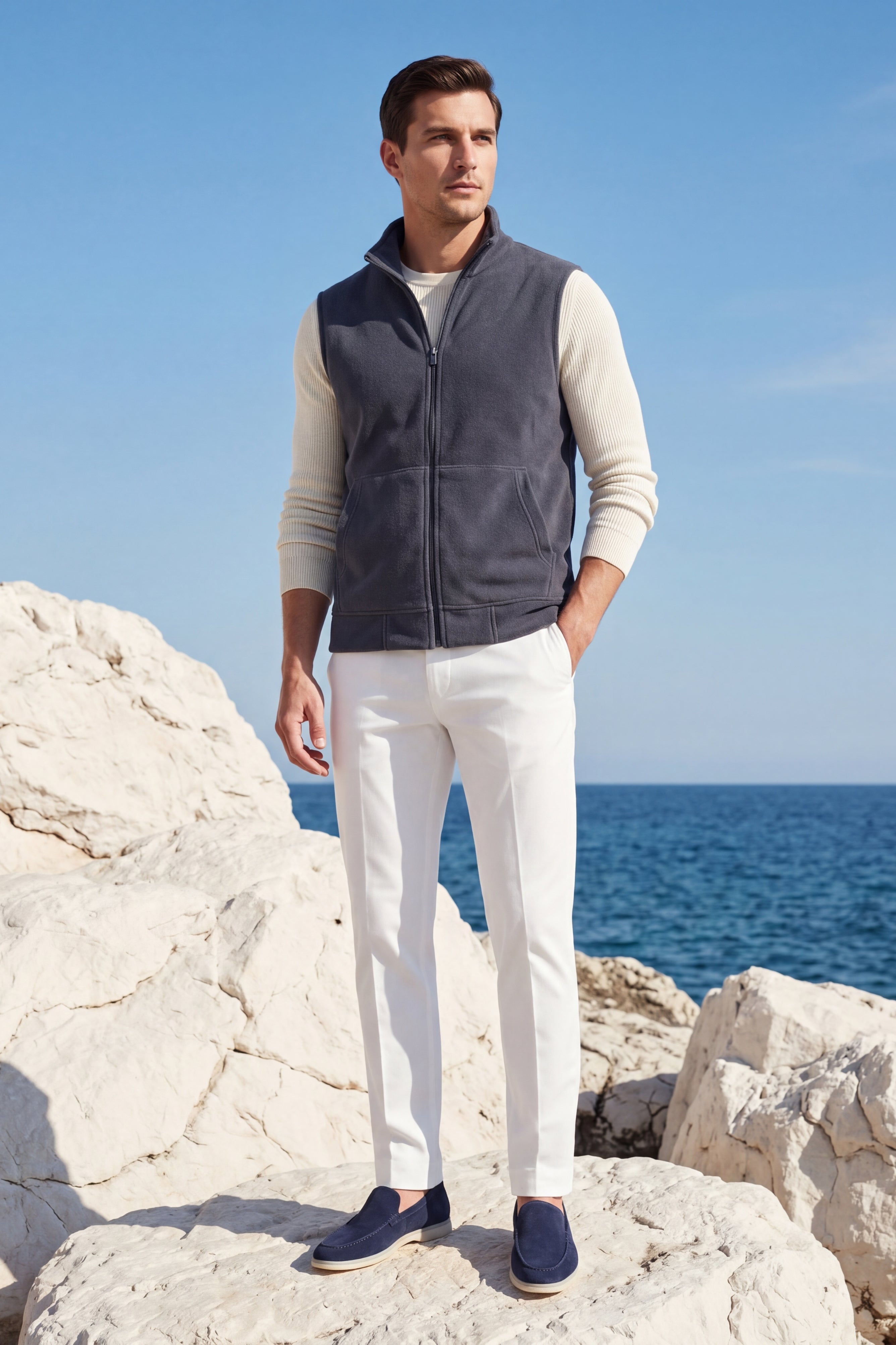 Bormio Zip Fleece Vest Blue Grey