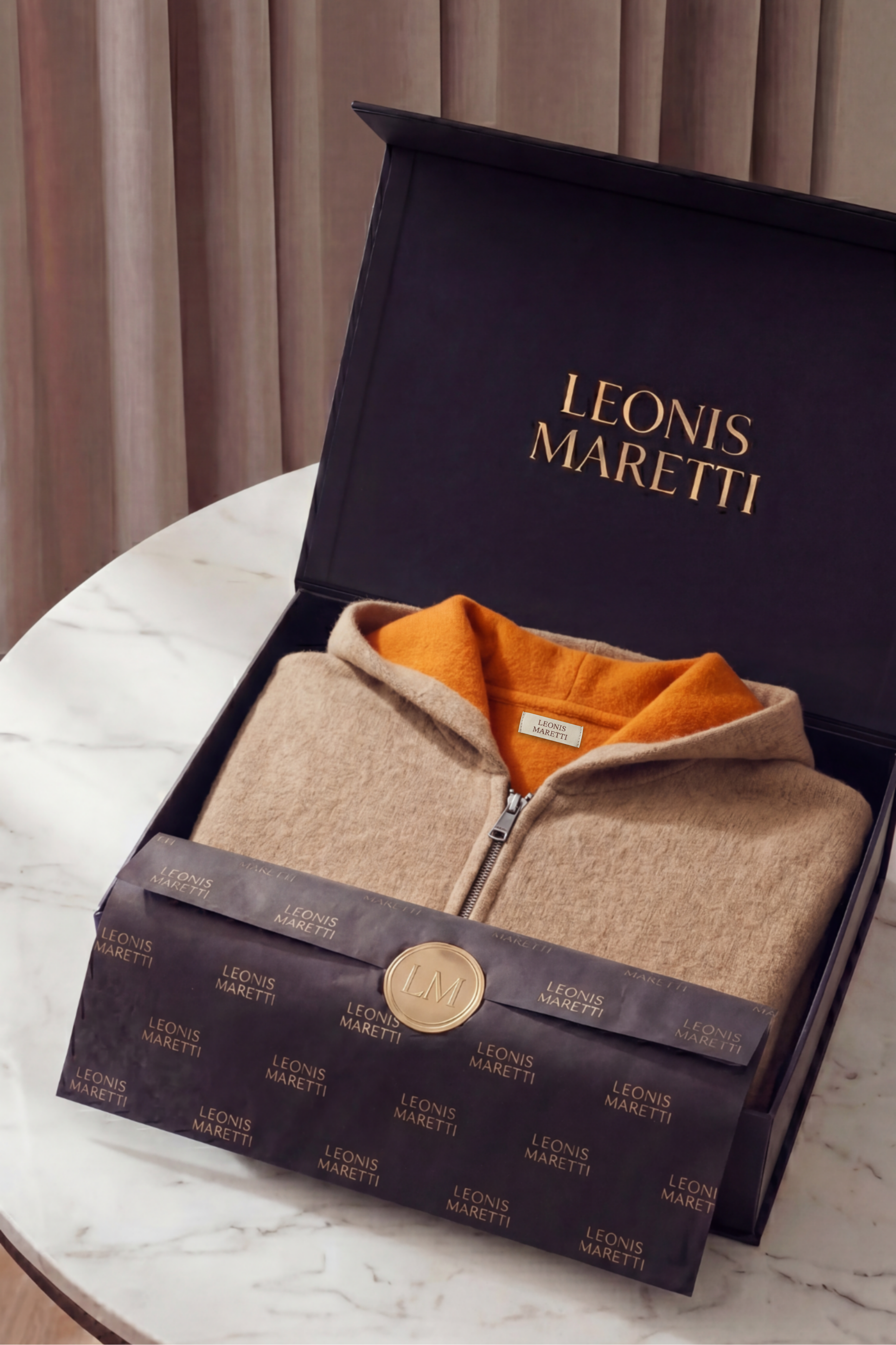Novaro Hooded Zip Knit Beige/Orange