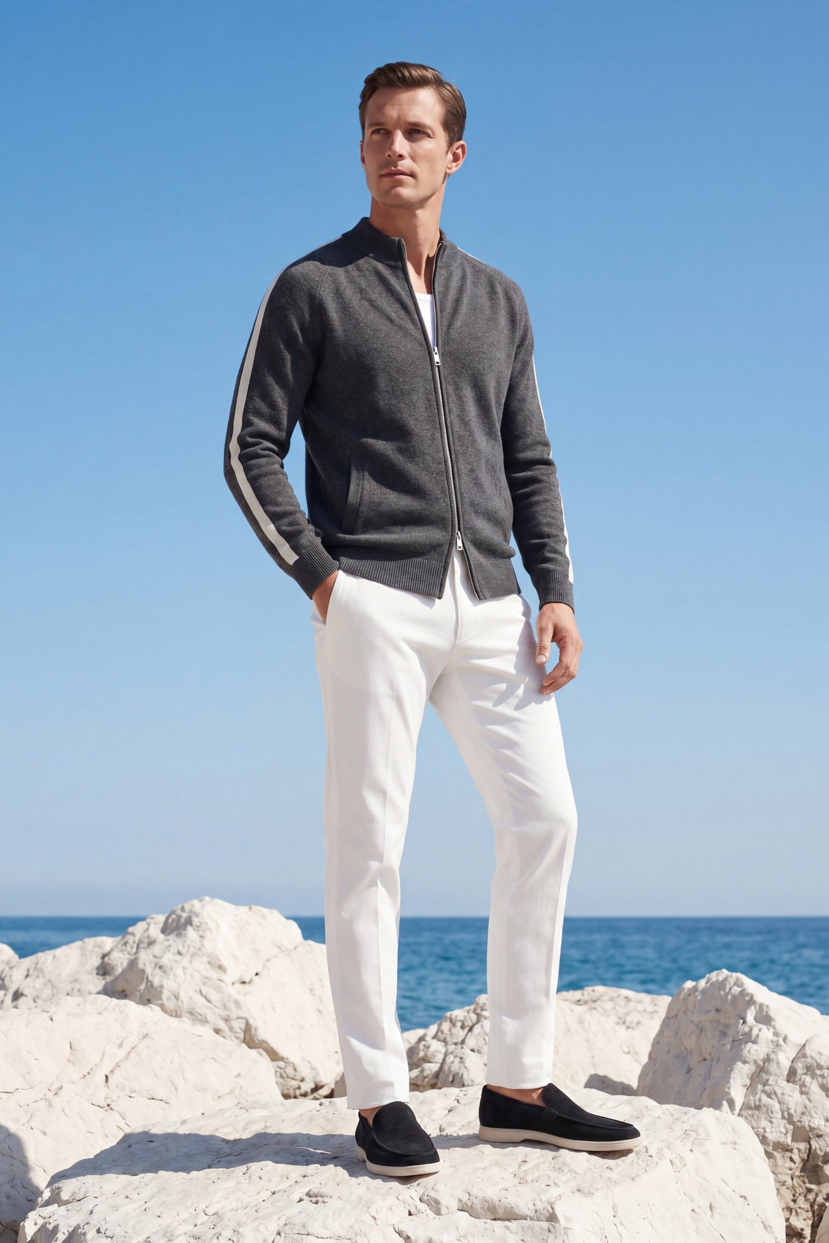 Lorenti Cashmere Zip Knit Dark Grey