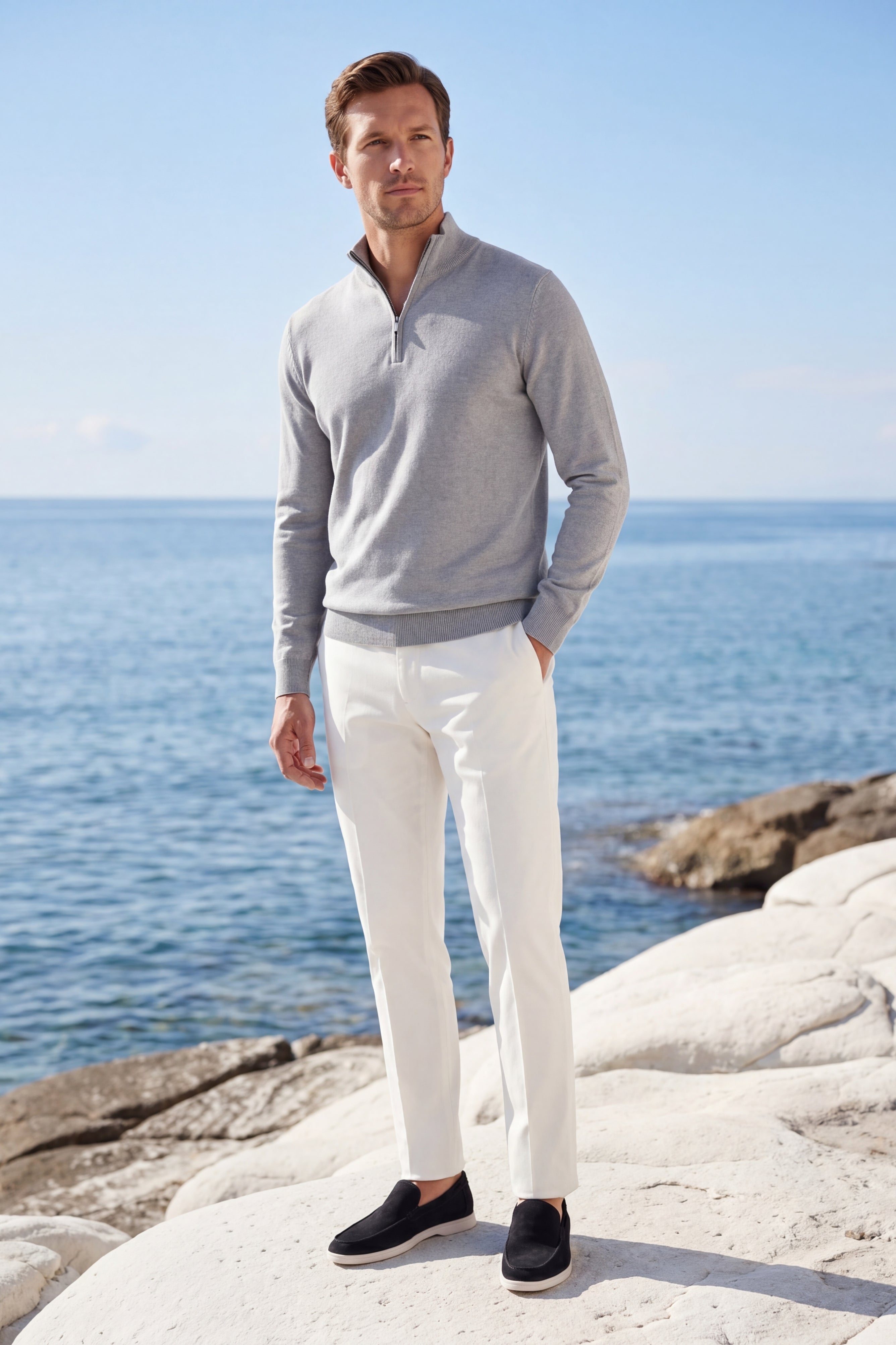 Arlino Quarter Zip Knit Light Grey