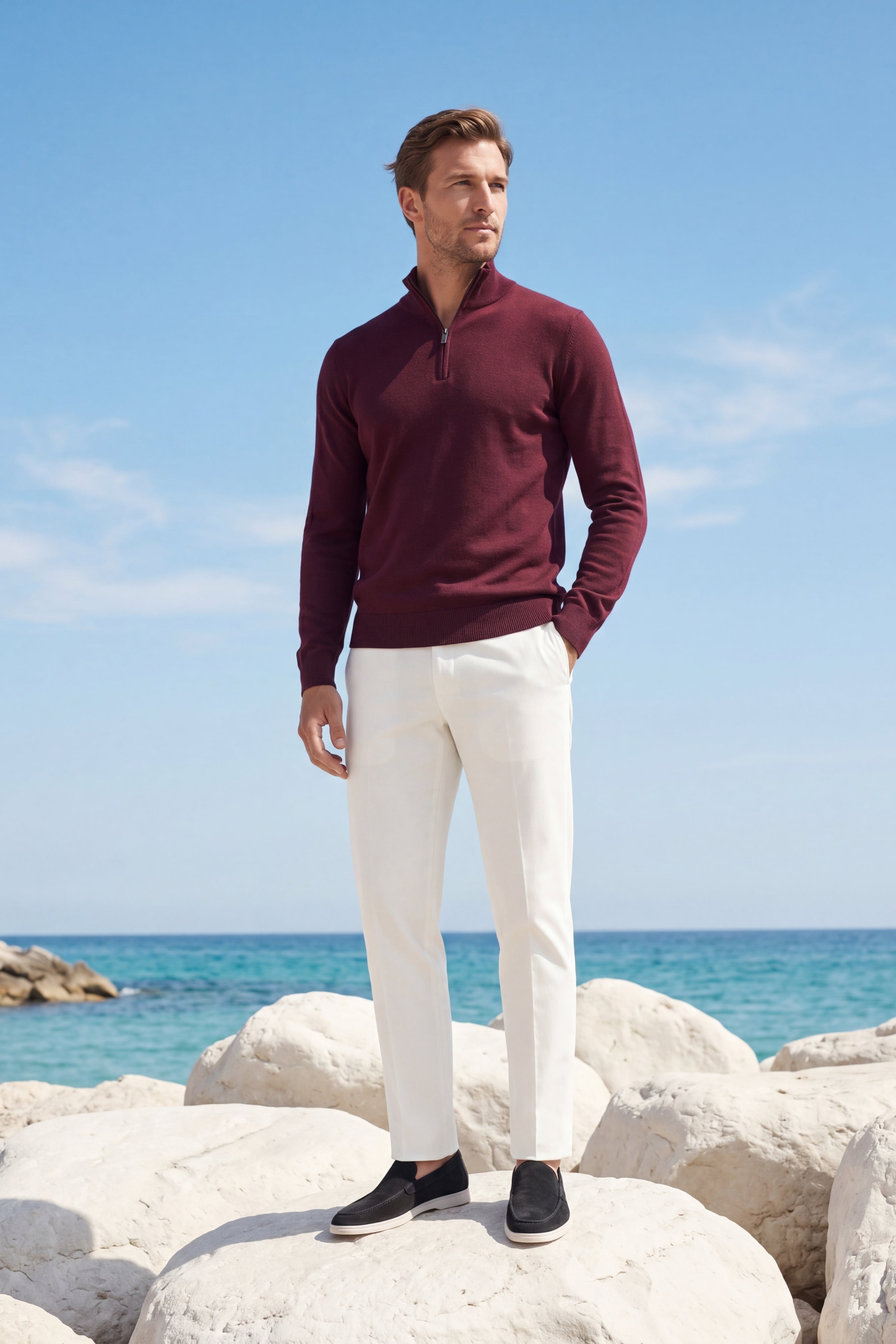Arlino Quarter Zip Knit Wine Red