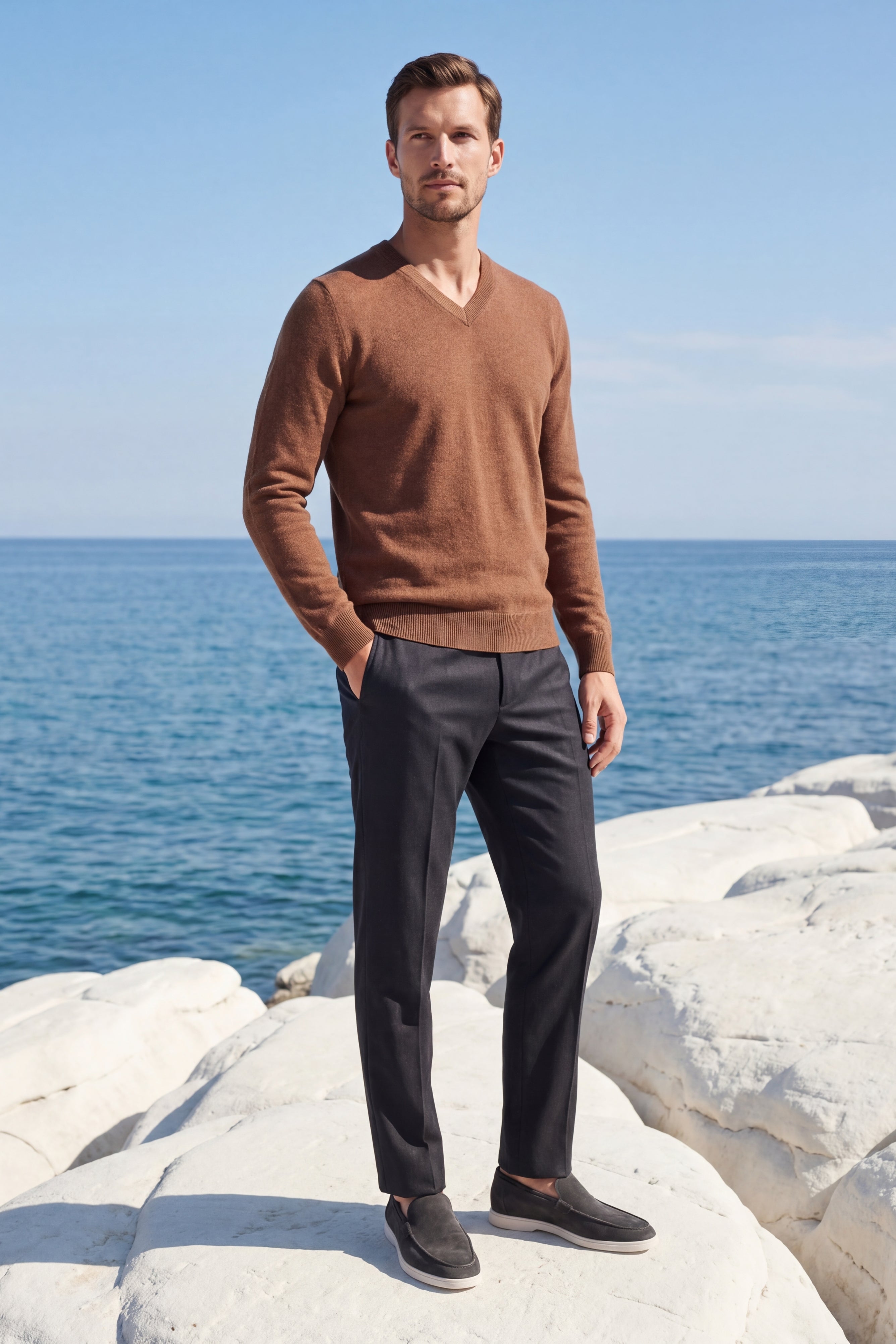 Merano V-Neck Knit Sweater Brown