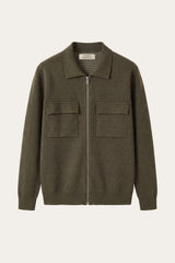 Orvello Dual-Zip Wool Cardigan Army Green