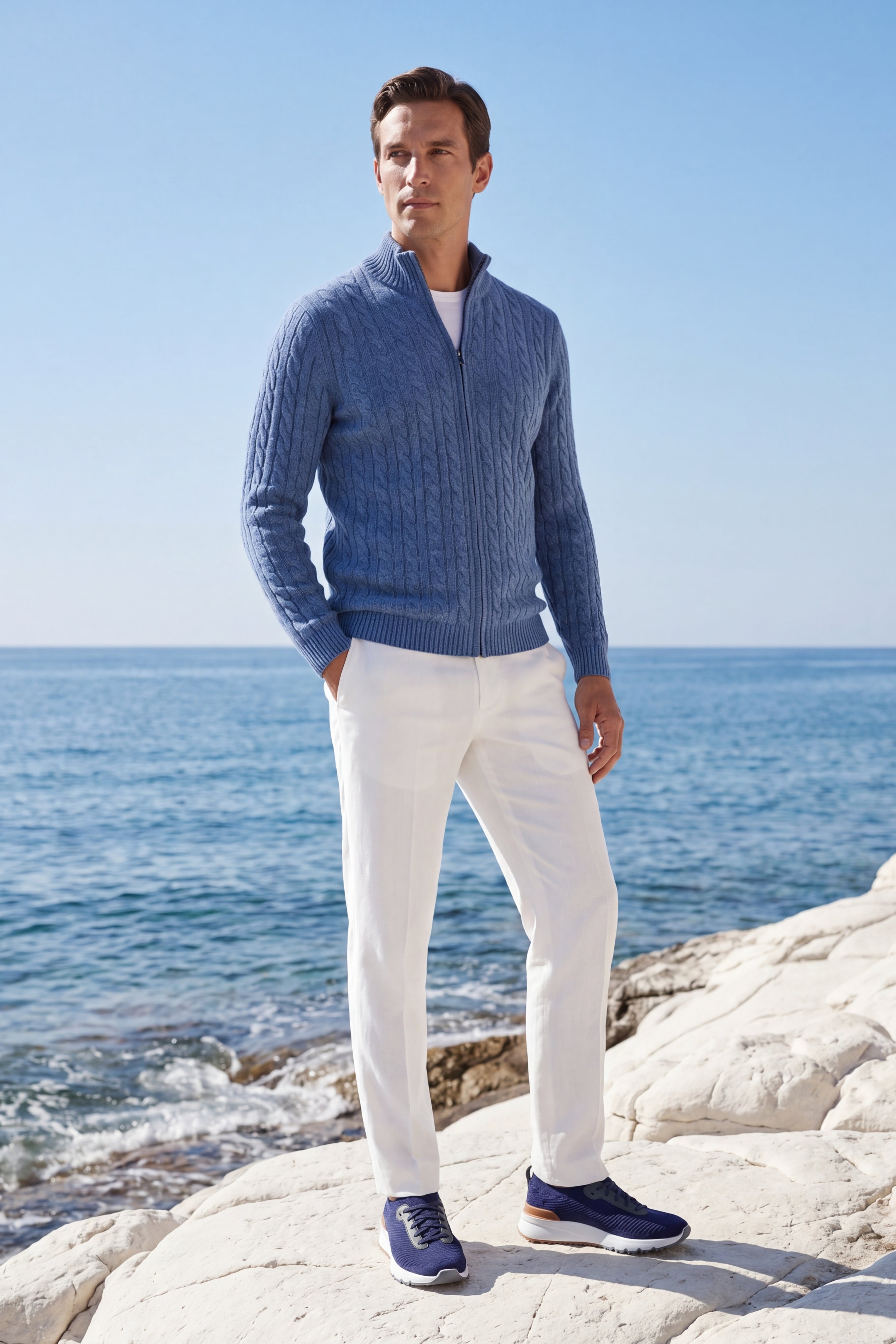 Bolzano Cable Zip Knit Blue