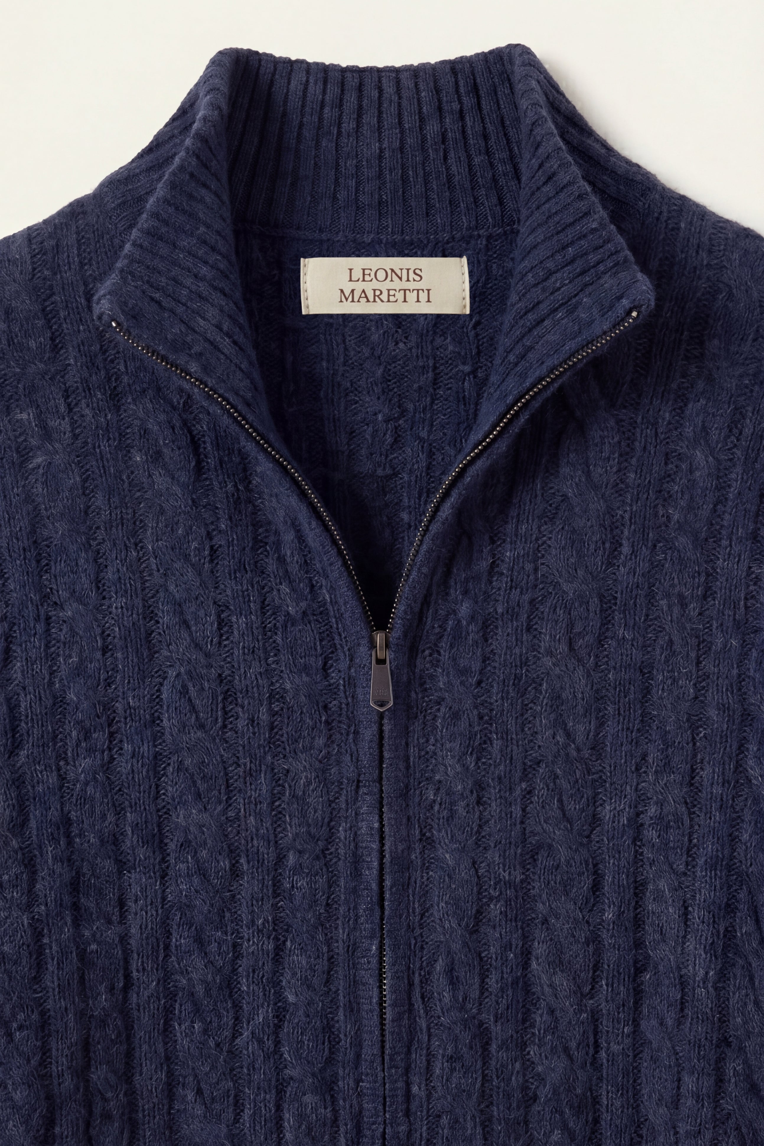 Bolzano Cable Zip Knit Blue Grey