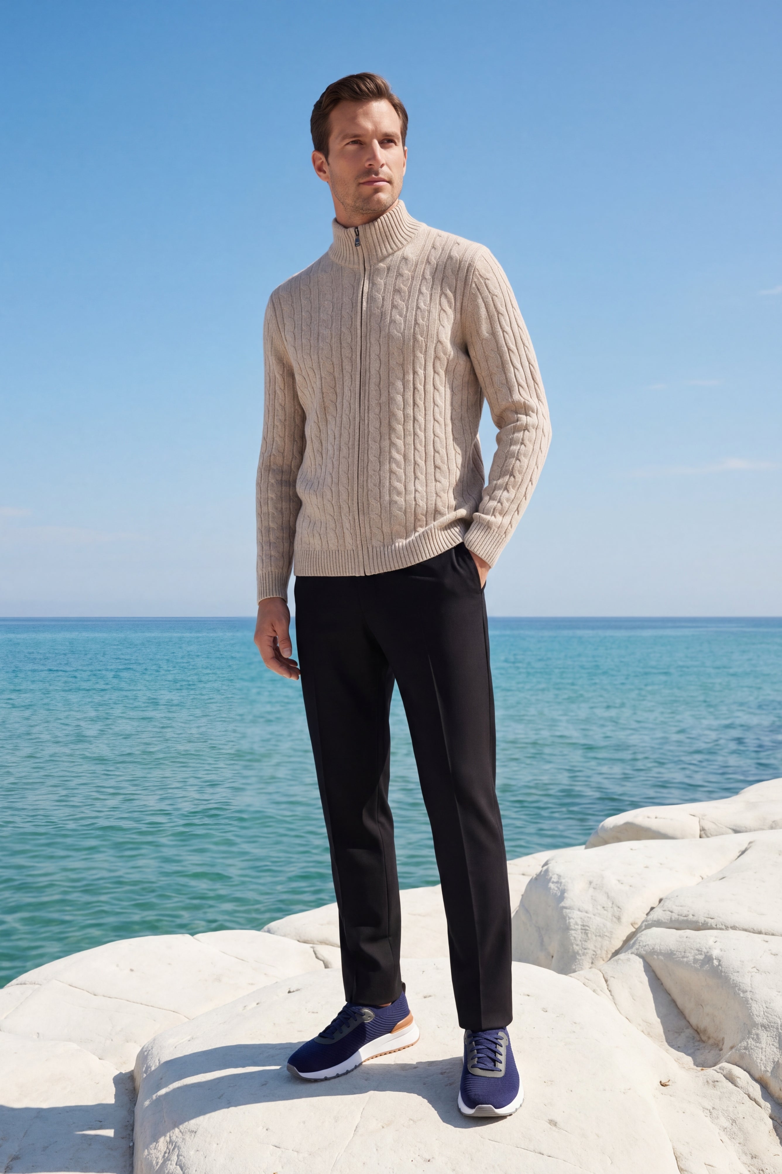 Bolzano Cable Zip Knit Camel