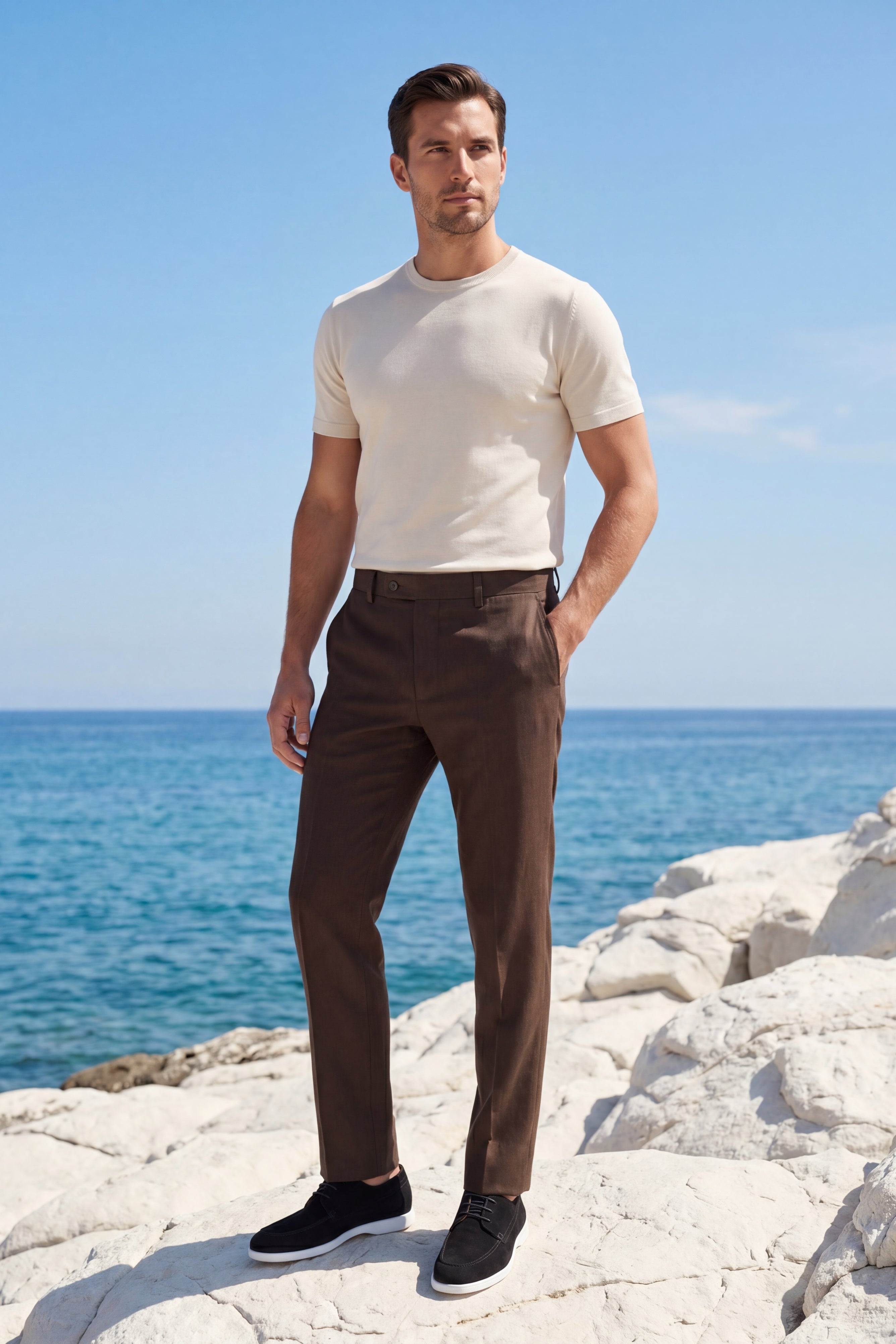 Modena Linen Tailored Trousers Brown
