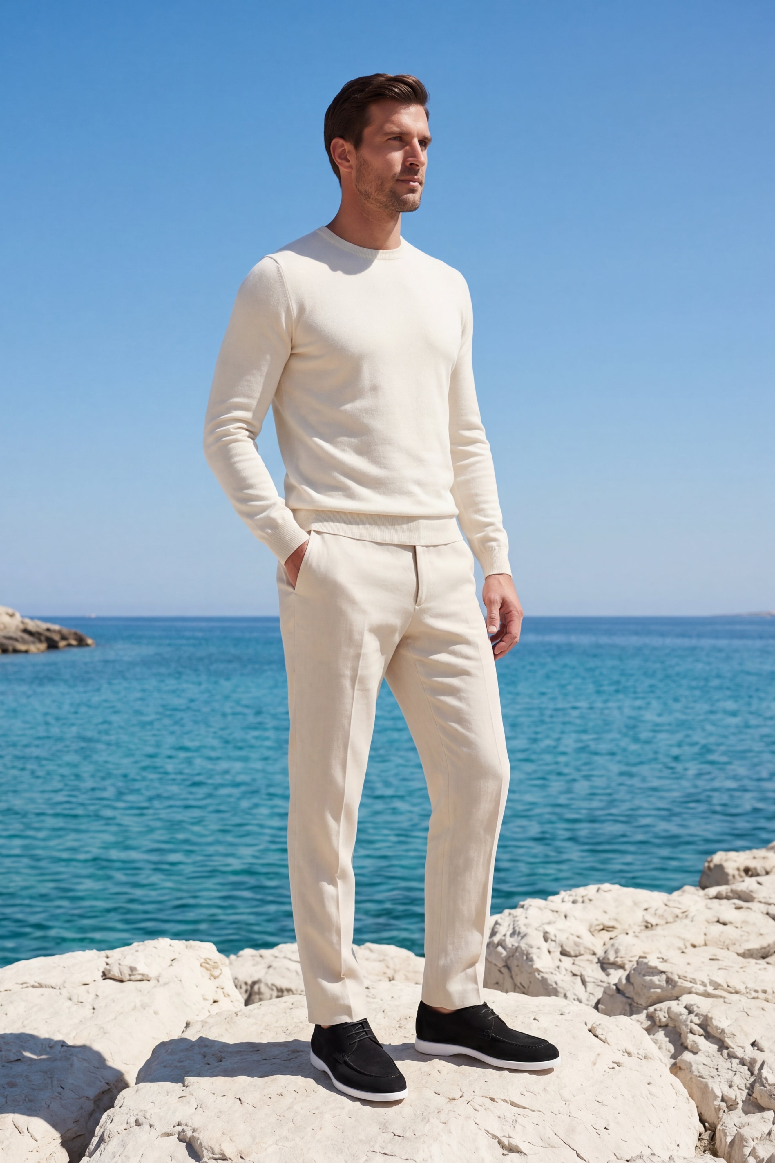 Modena Linen Tailored Trousers Light Beige