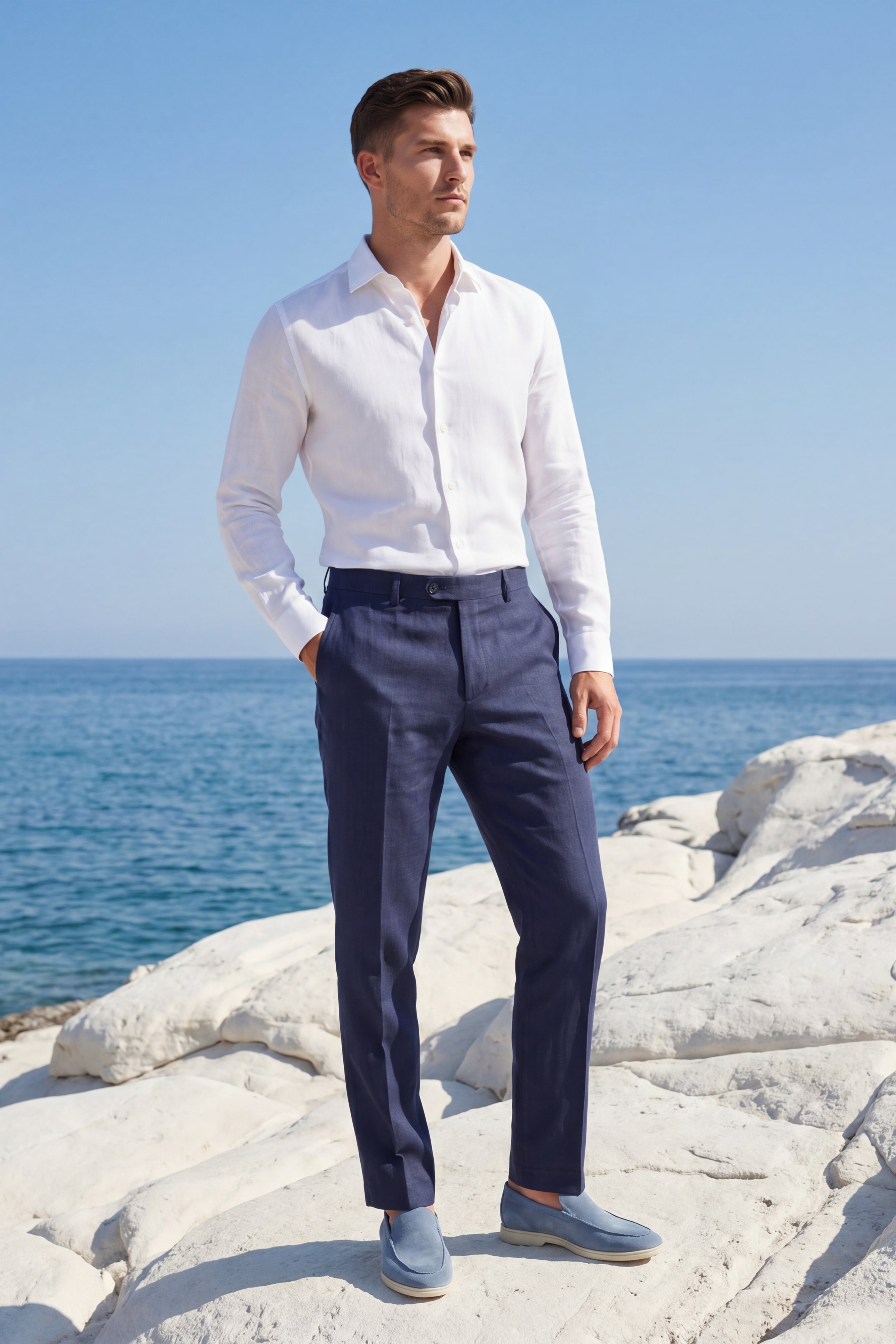 Cortona Linen Straight Trousers Navy