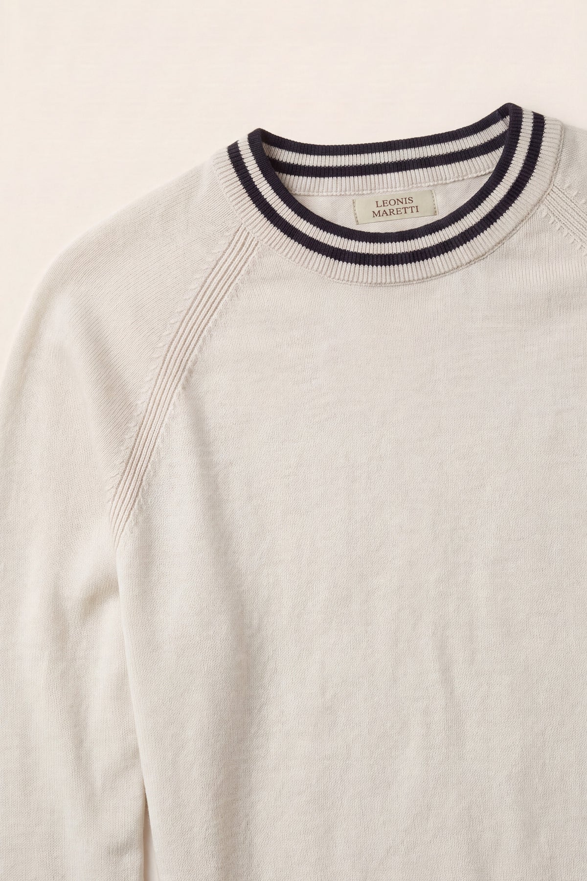 Cremona Merino Contrast Trim Crewneck Cream