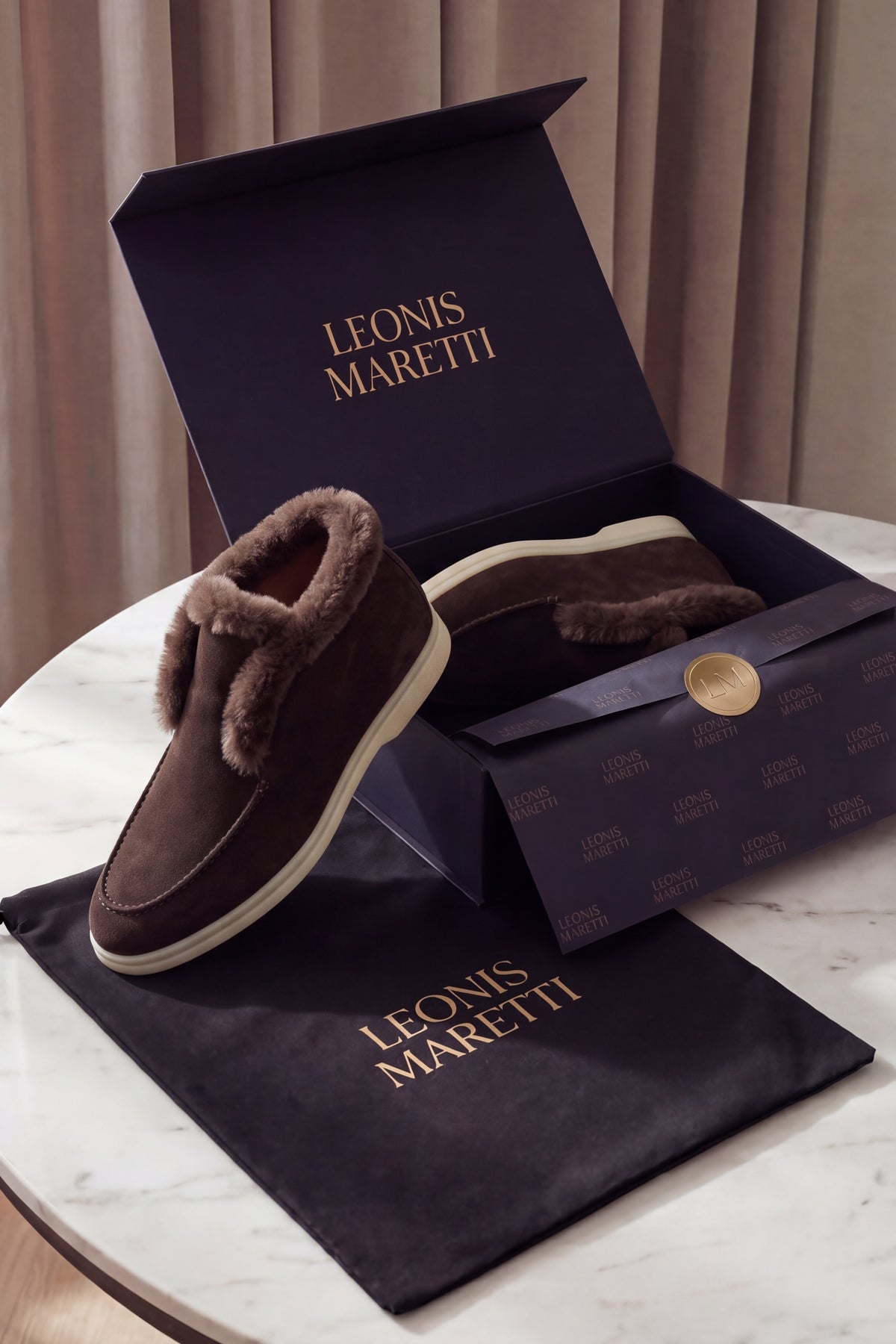 Arzano Fur-Lined High Top Loafer Dark Brown
