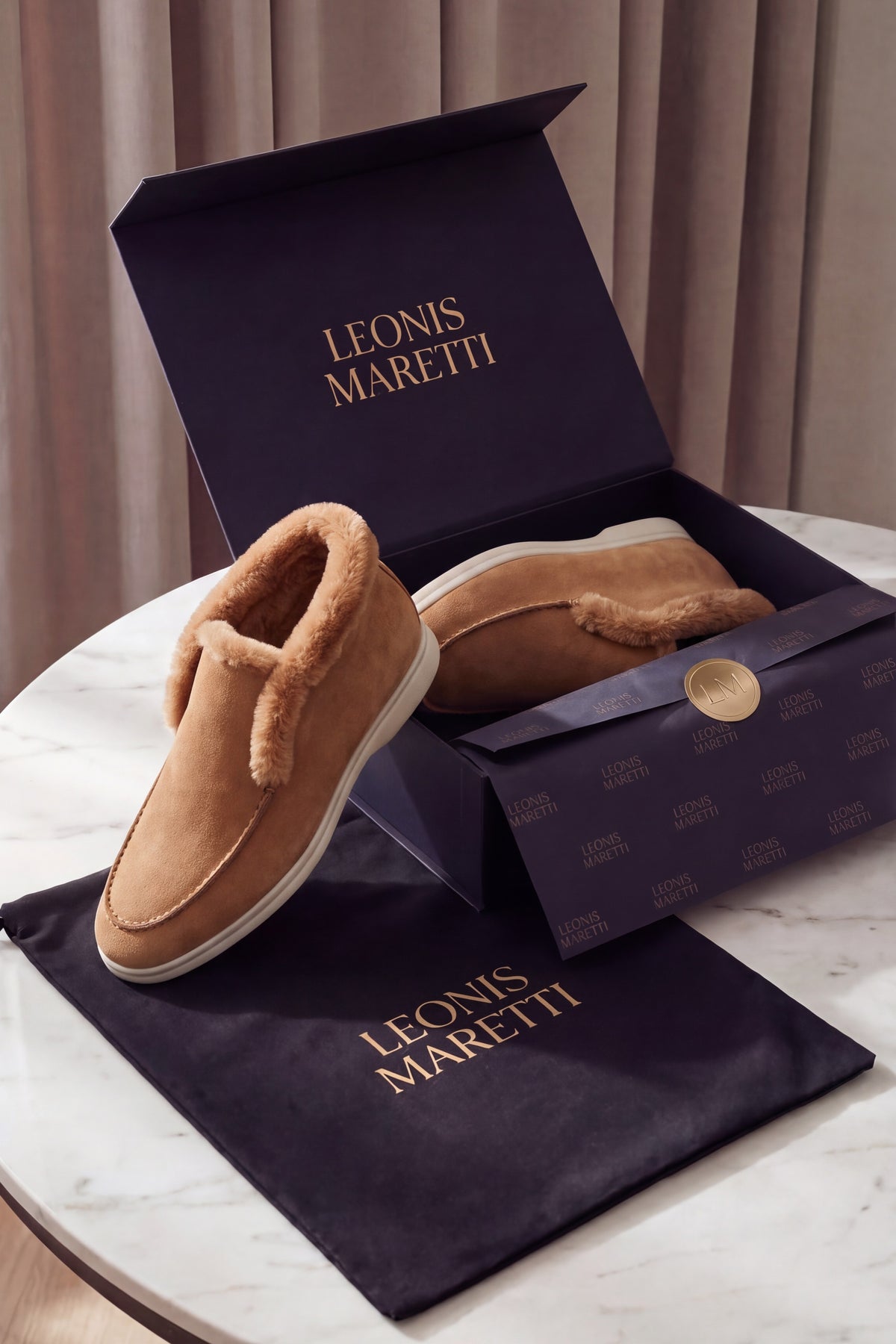 Arzano Fur-Lined High Top Loafer Camel