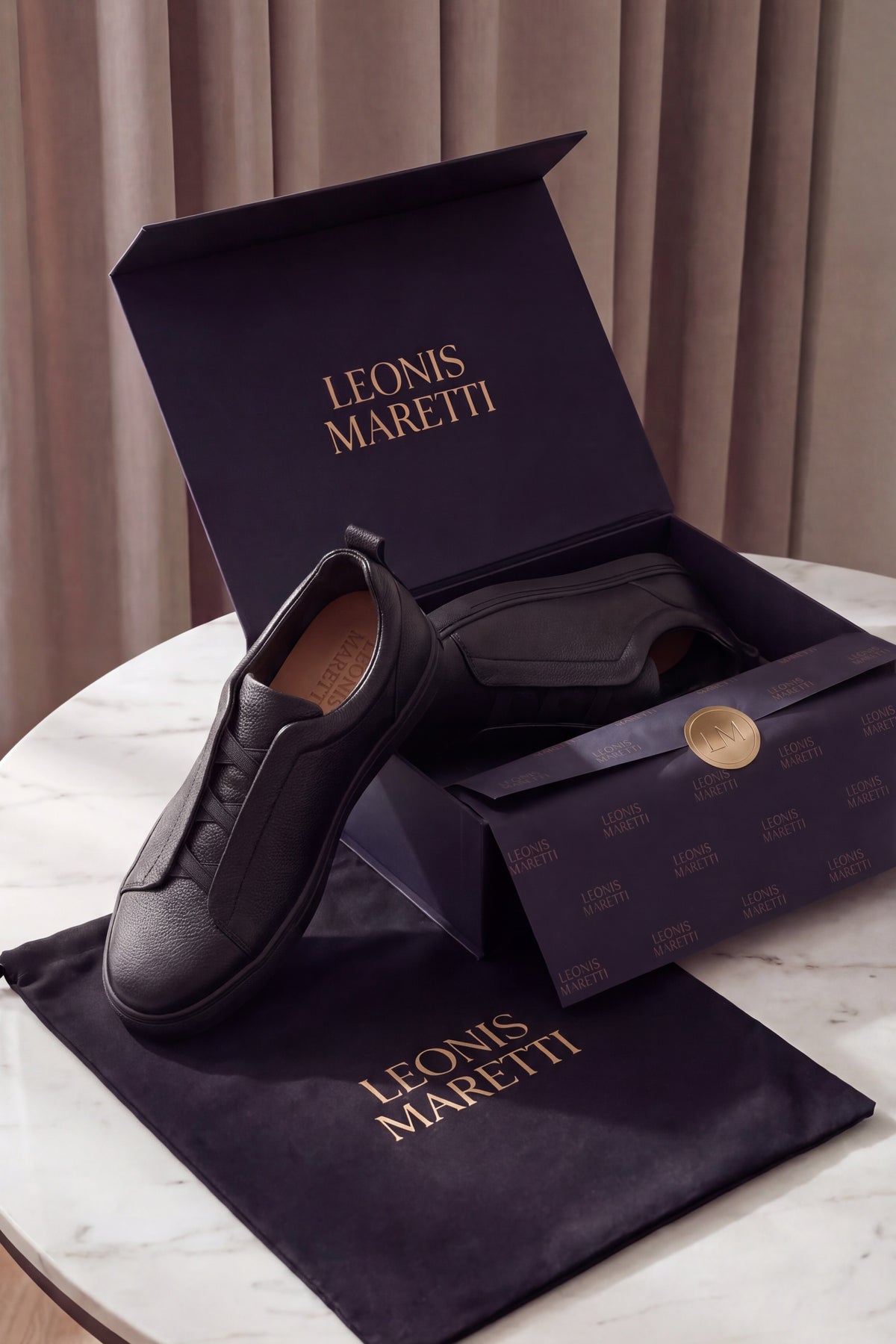 Leomar V2 Leather Slip-On Black Tonal