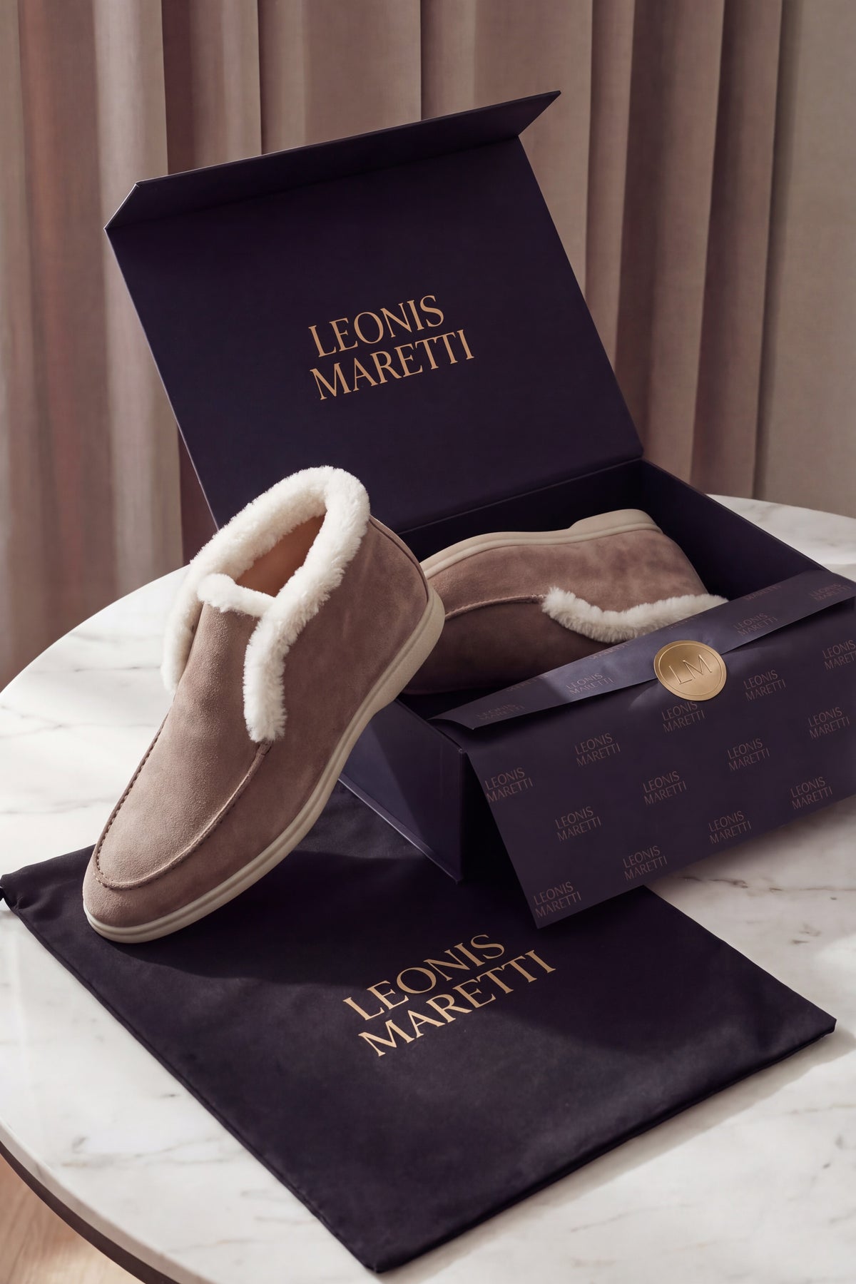 Arzano Fur-Lined High Top Loafer Dark Taupe