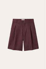 Orvieto Linen Pleated Shorts Wine Red