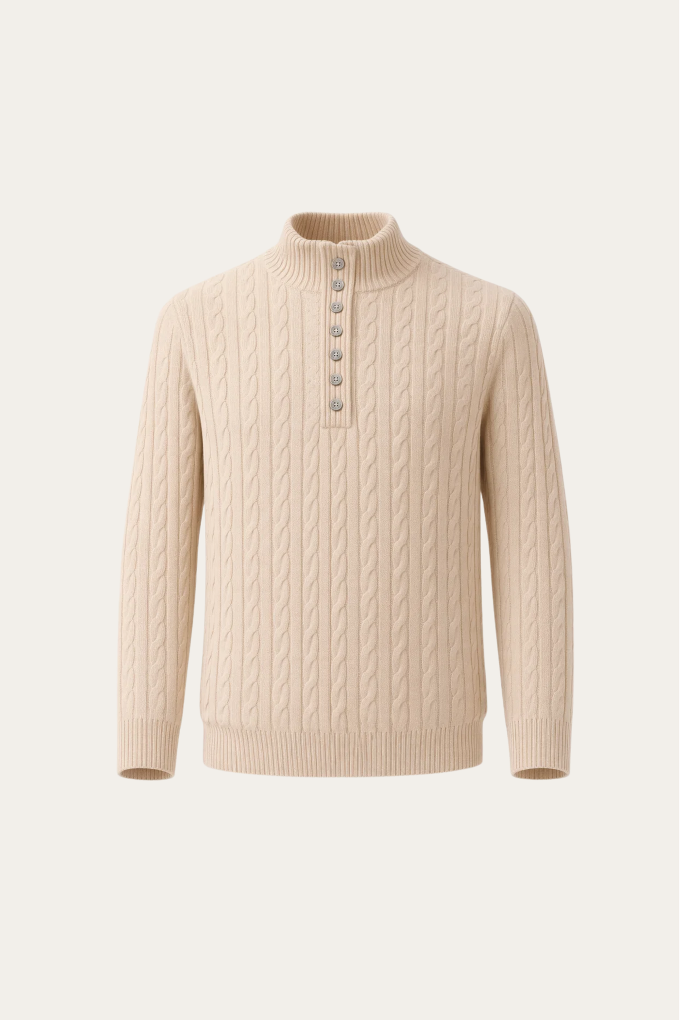 Mirko Merino Cable Mock Knit Beige