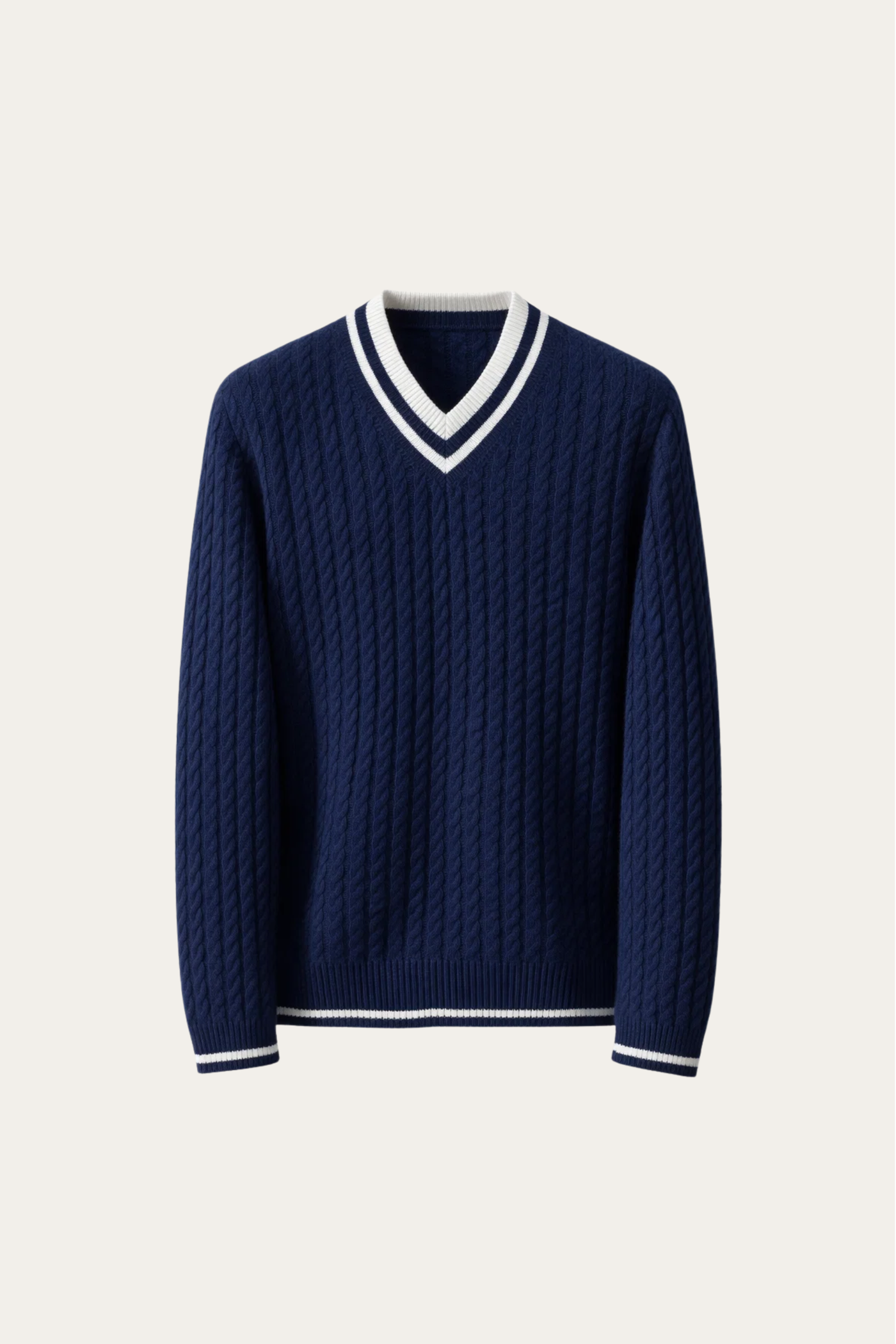 Brando Cashmere Cable V-Neck Navy Blue