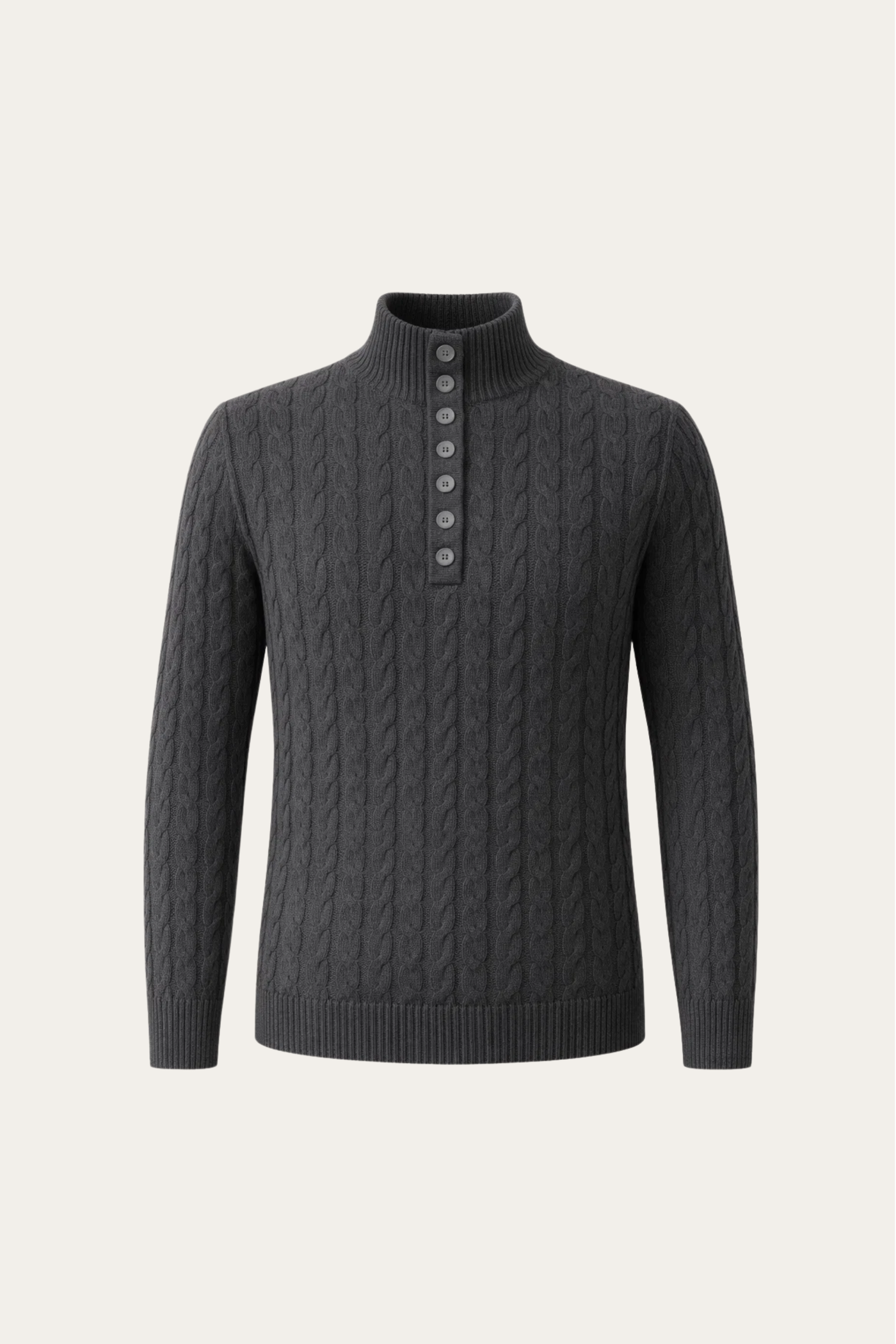 Mirko Merino Cable Mock Knit Dark Grey