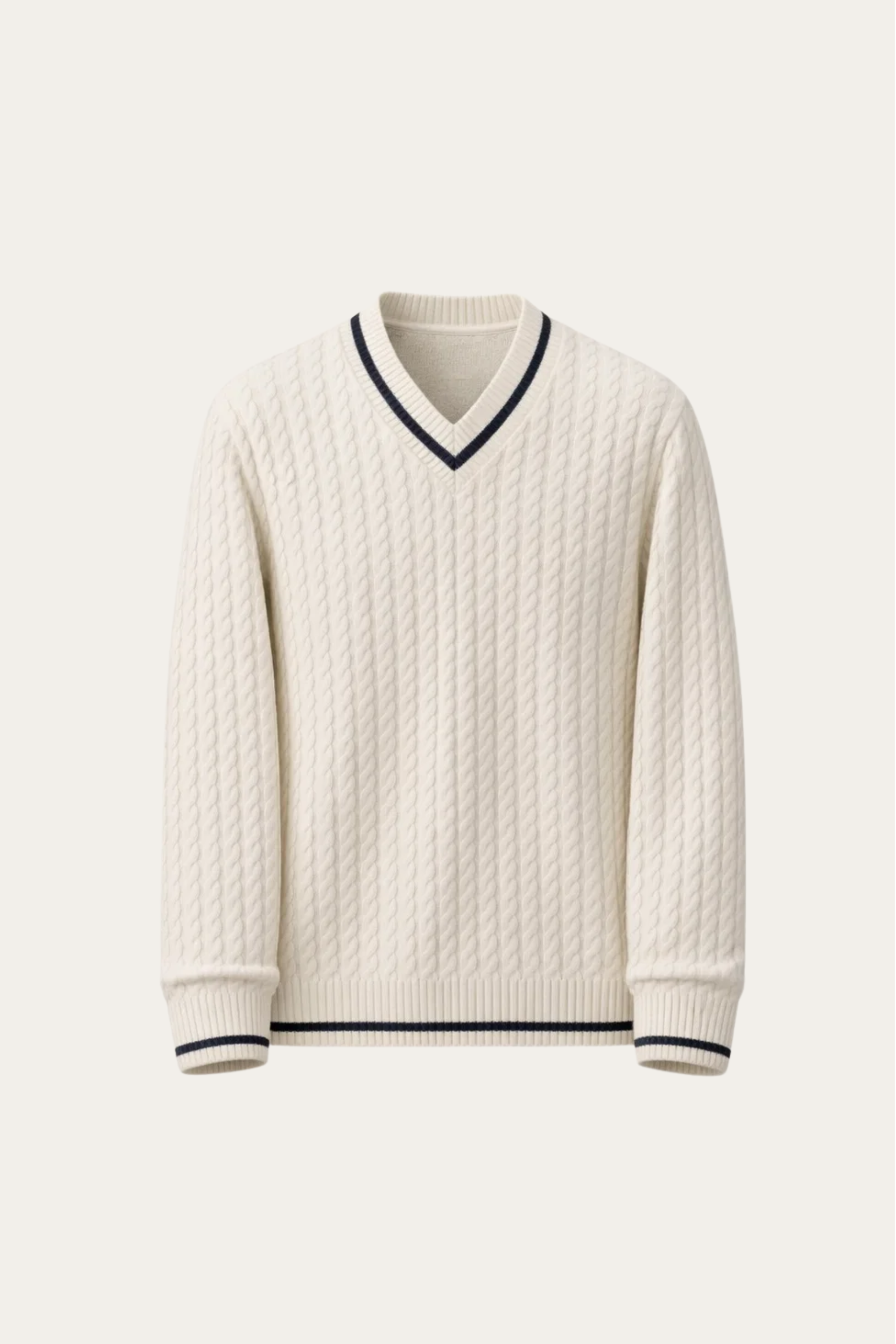 Brando Cashmere Cable V-Neck White
