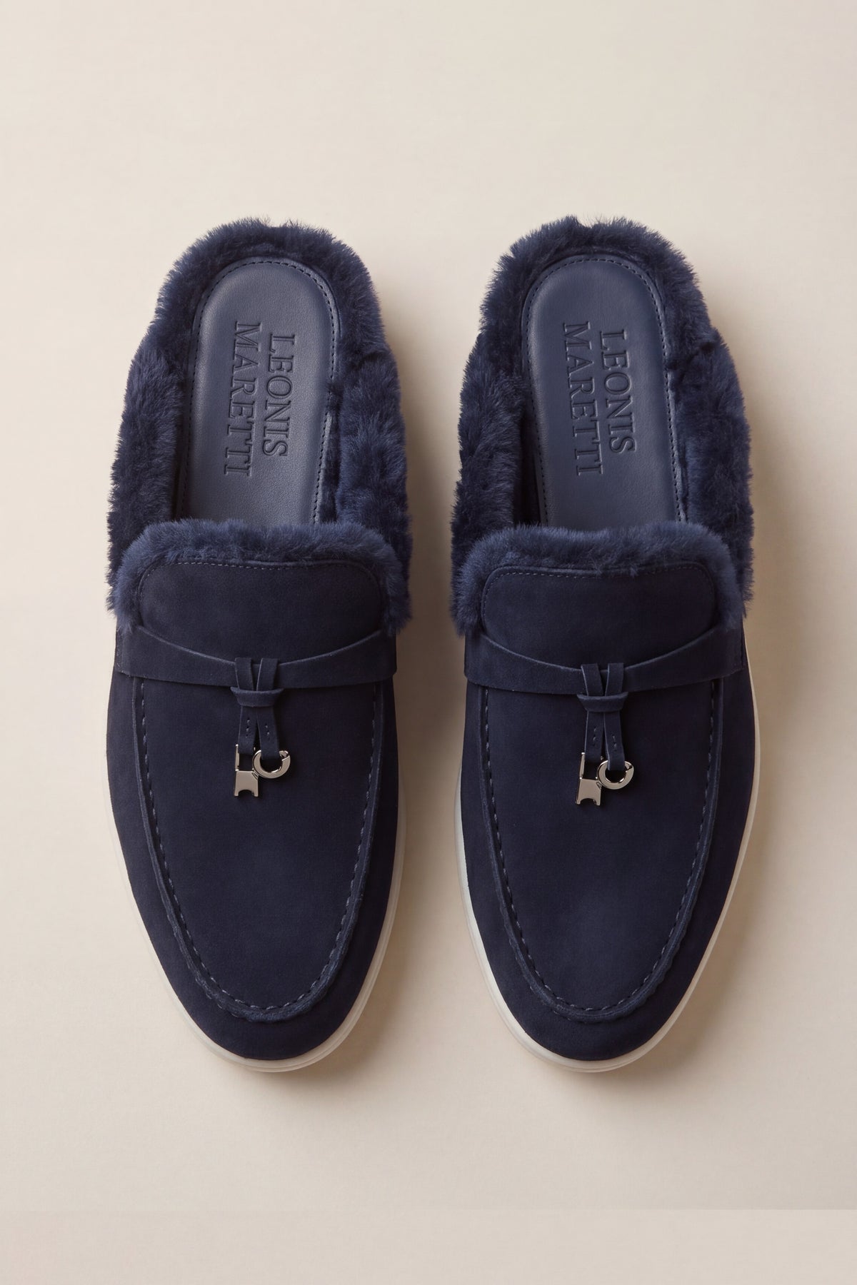 Maretti Fur-Lined Buckle Mule Navy