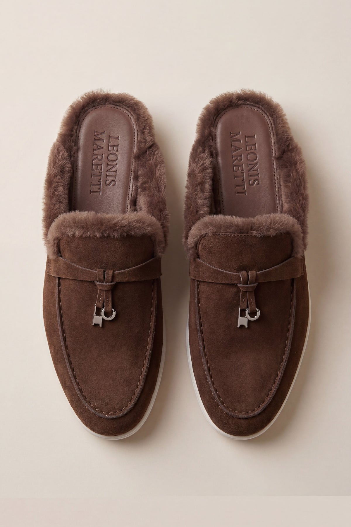 Maretti Fur-Lined Buckle Mule Dark Brown