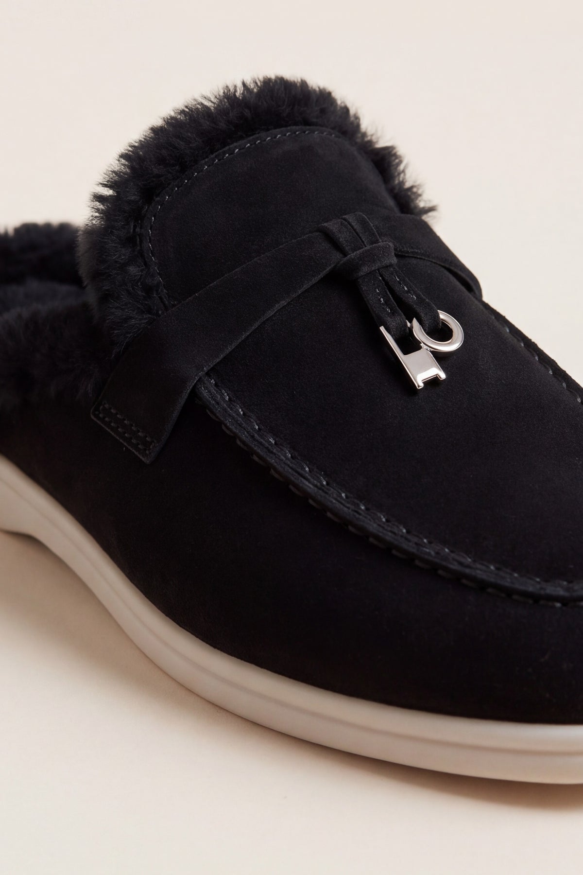 Maretti Fur-Lined Buckle Mule Black