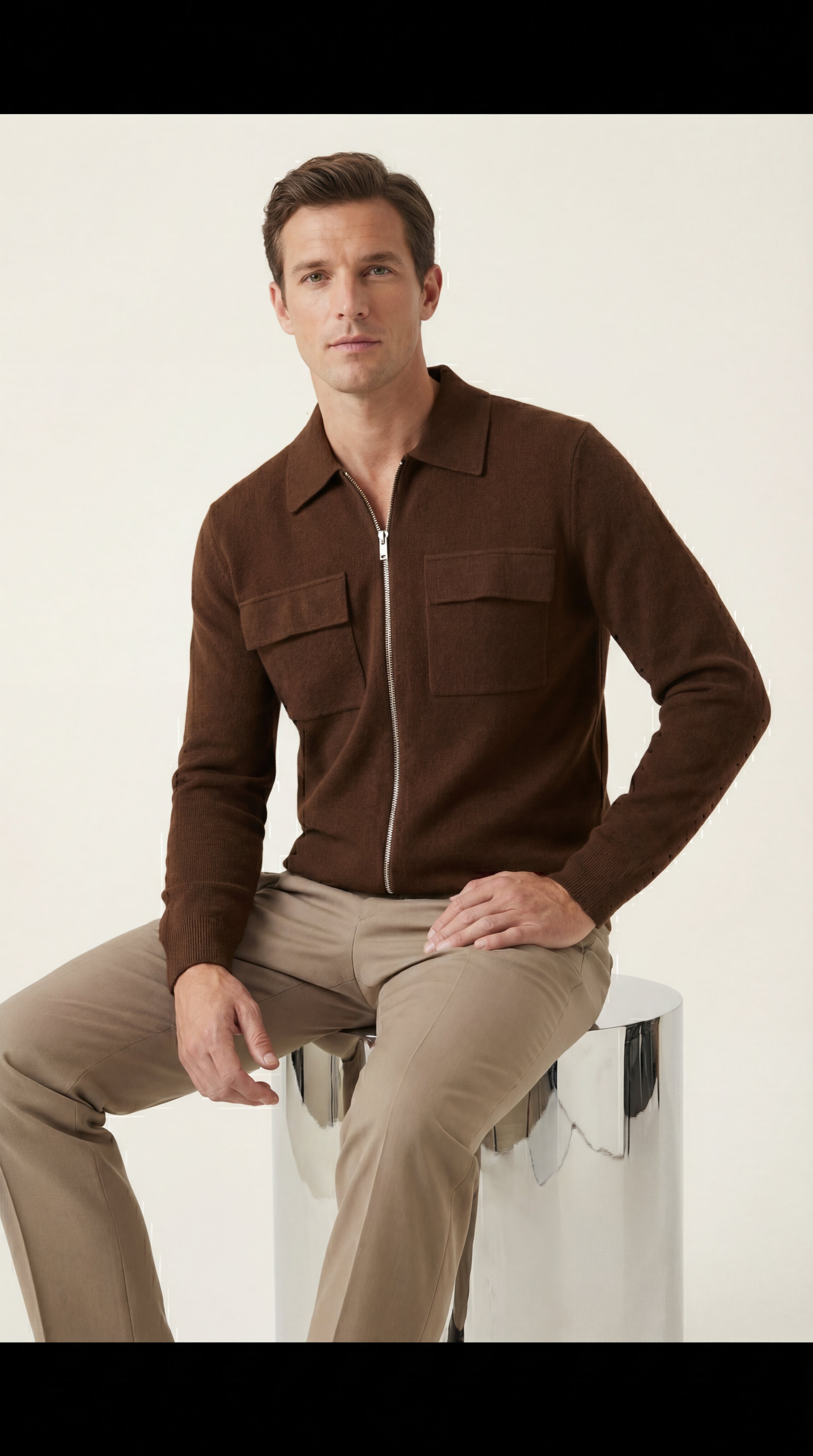 Orvello Dual-Zip Wool Cardigan Caramel